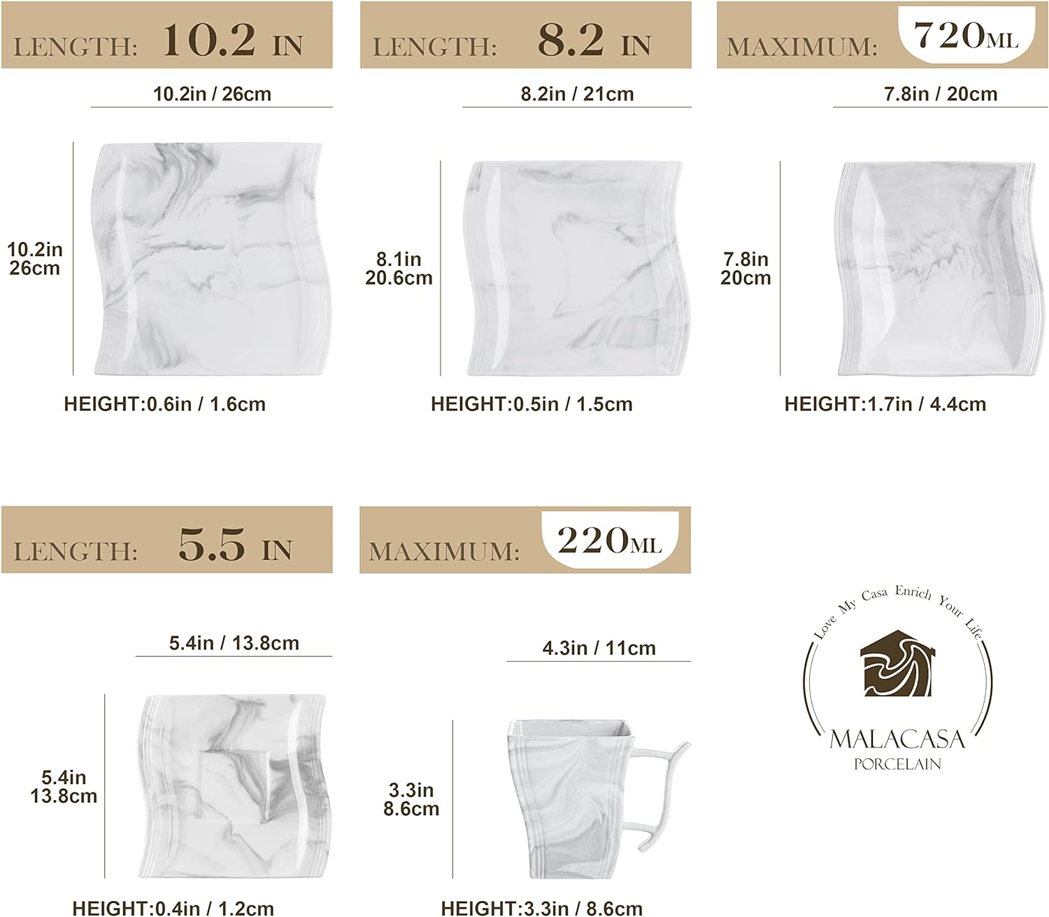MALACASA 60-Piece Porcelain Dinnerware Set for 12