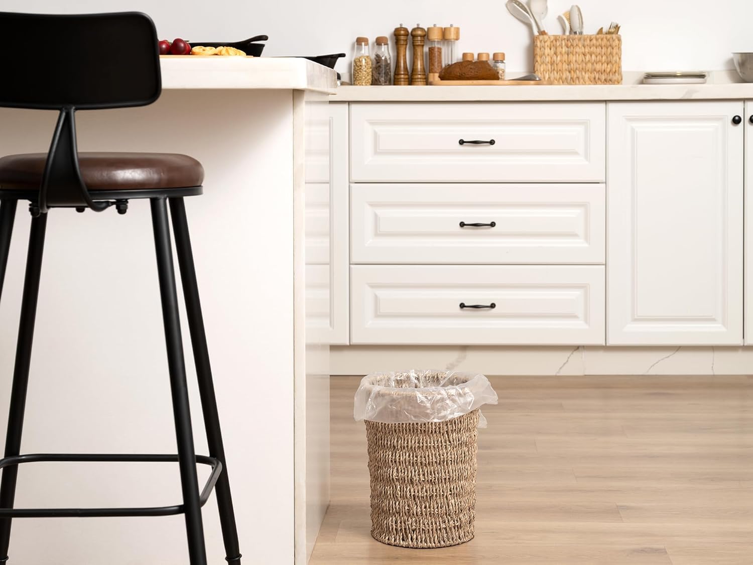 StorageWorks Wicker Trash Can Small Seagrass Waste Basket for Home