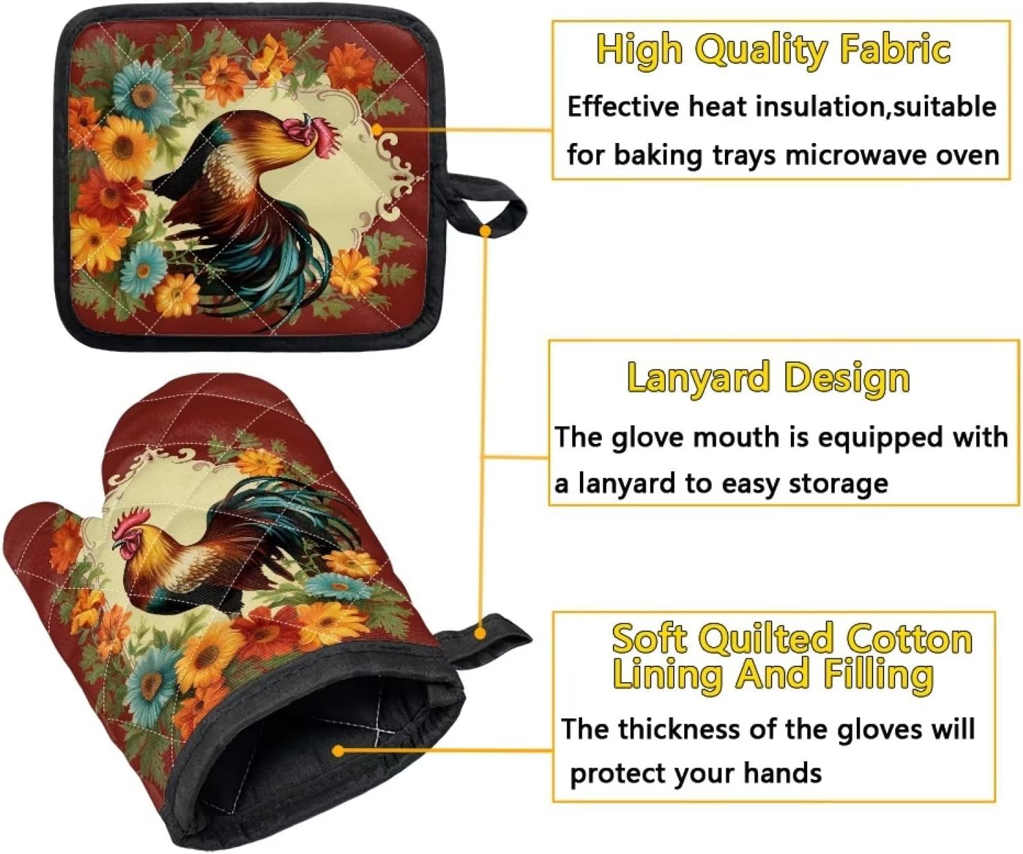 Upetstory Chicken Rooster Oven Mitts and Pot Holders Set 1
