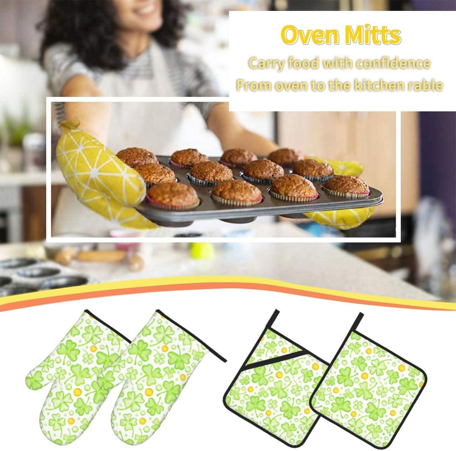 St Patricks Day Oven Mitts 4 Pcs Heat Resistant Set 1