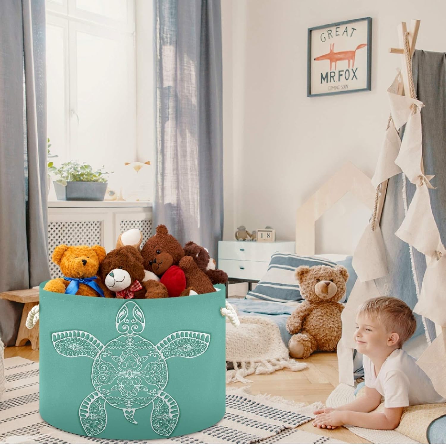 visesunny Collapsible Laundry Basket with Turtle Design