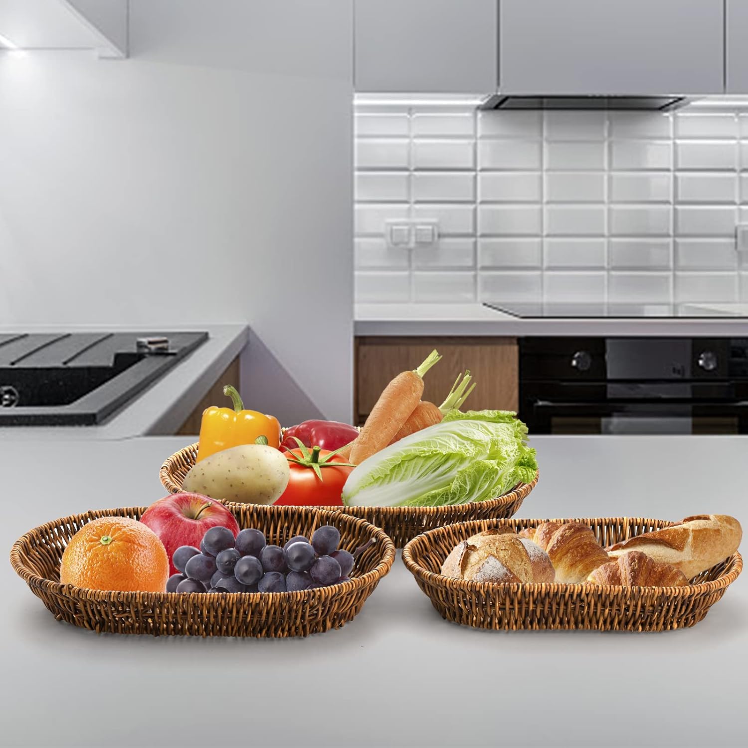 Hedume Set of 3 Wicker Baskets for Home and Kitchen Use