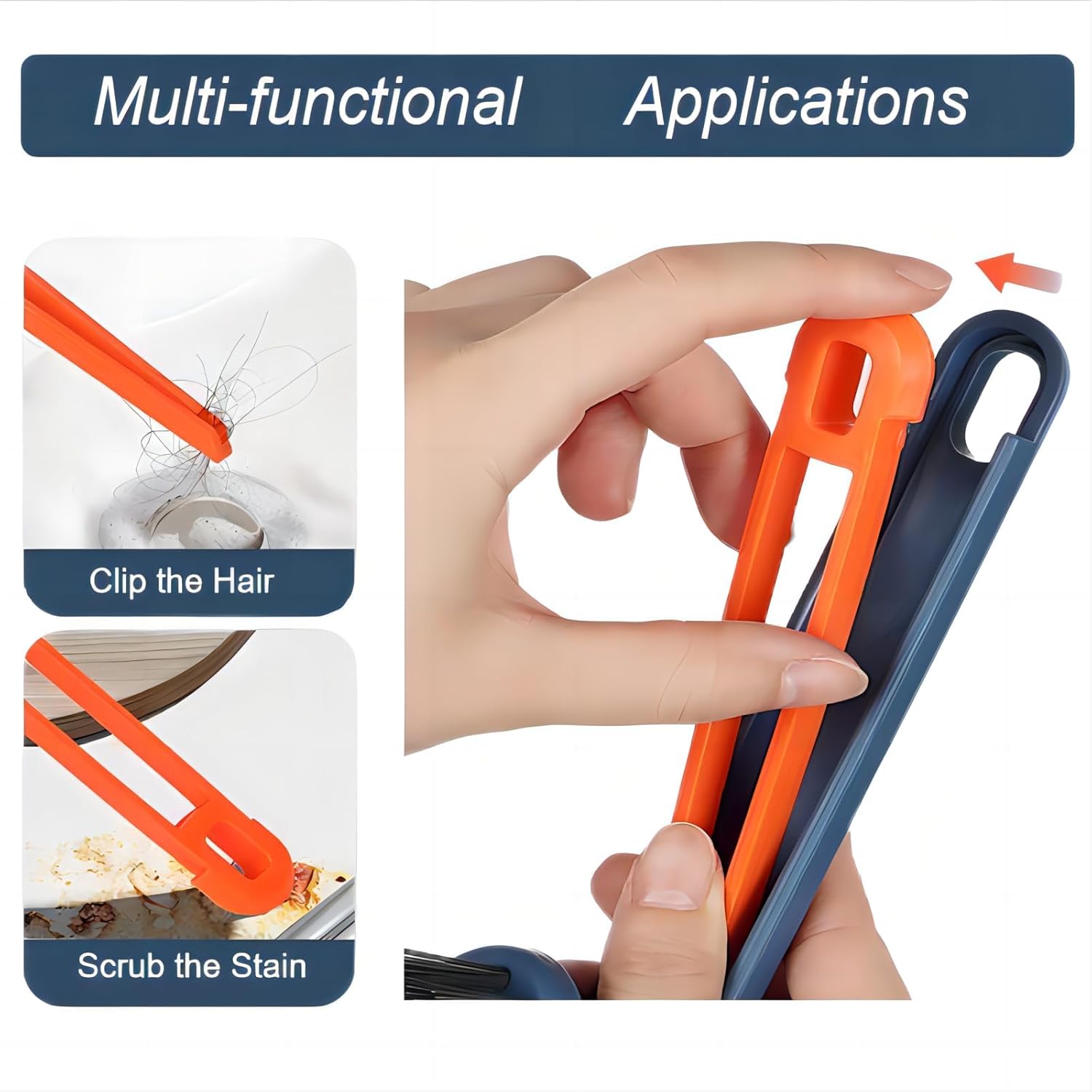 2Pcs Hard Bristle Crevice Cleaning Brush with Clip and Rotating Handle