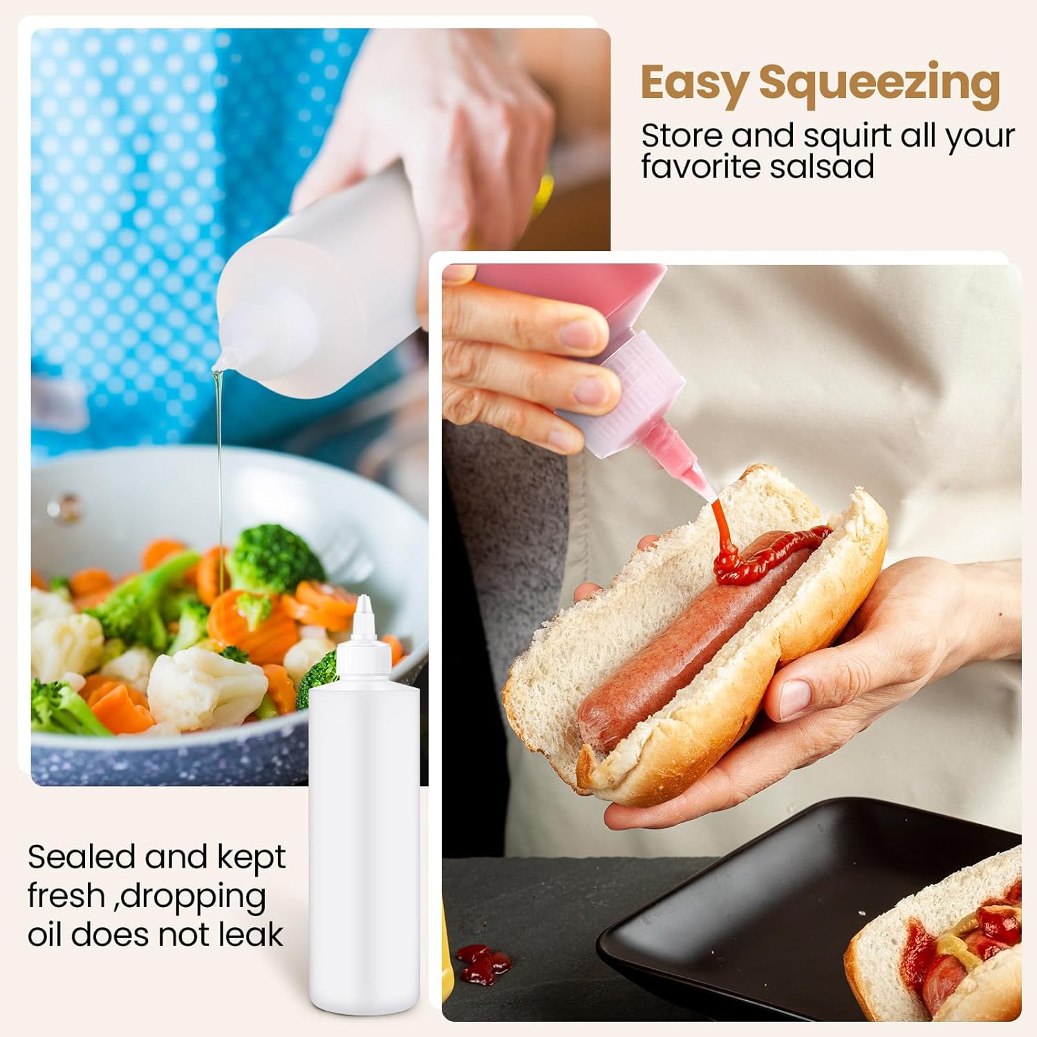 Irenare 30-Pack 16 oz White Condiment Squeeze Bottles with Twist Top Cap