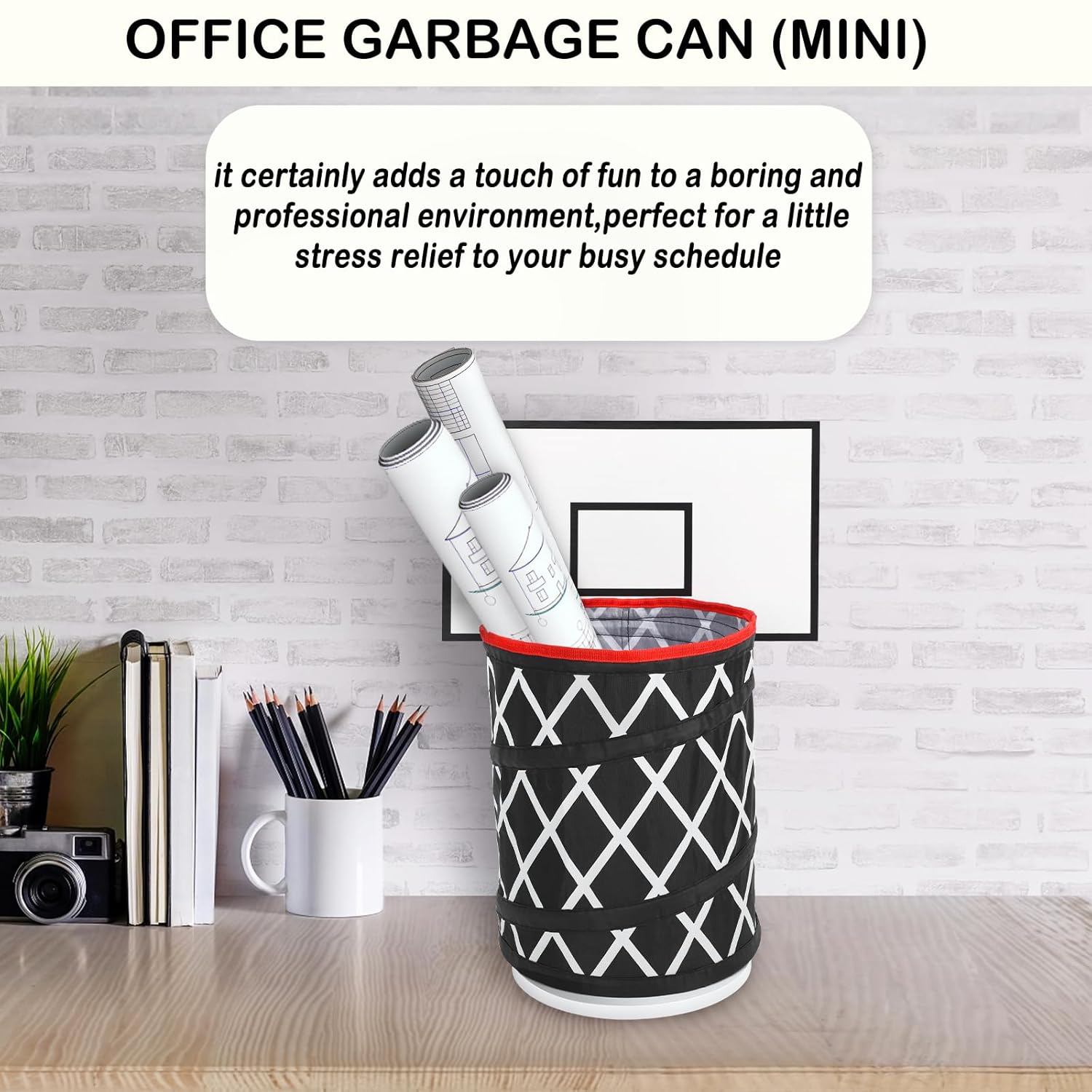 LXURY Basketball Hoop Trash Can - Collapsible Wastebasket for Home Office Gym