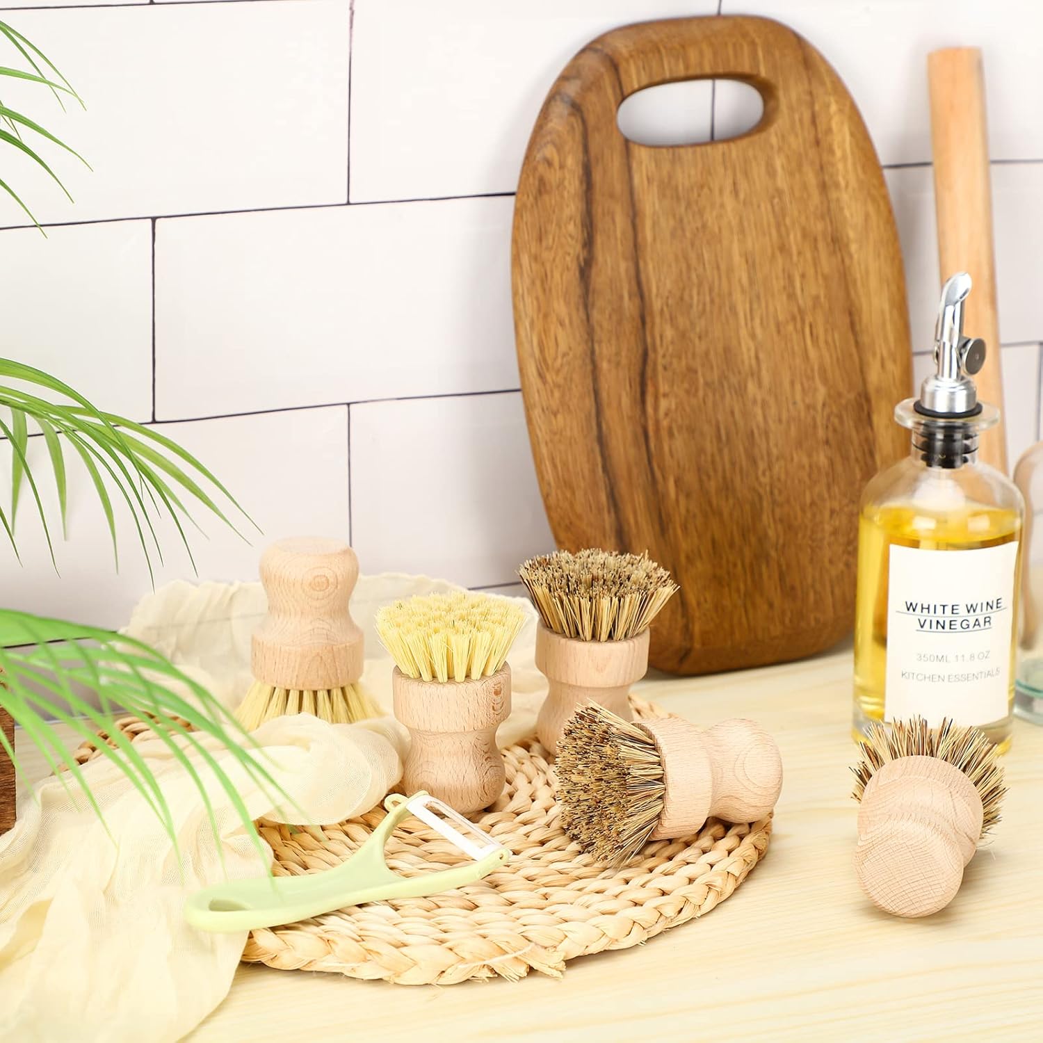 12 Pcs Bamboo Dish Brush Set Sisal Bristle Kitchen Cleaning Tool