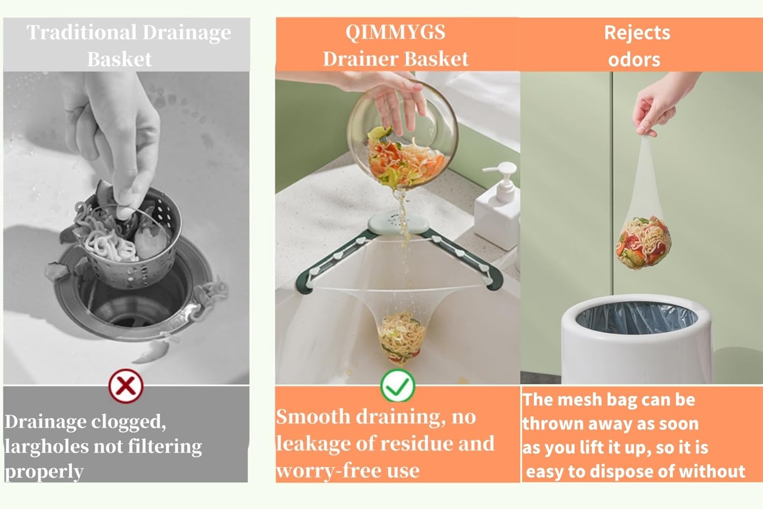 QIMMYGS Corner Sink Strainer with 100 Bags