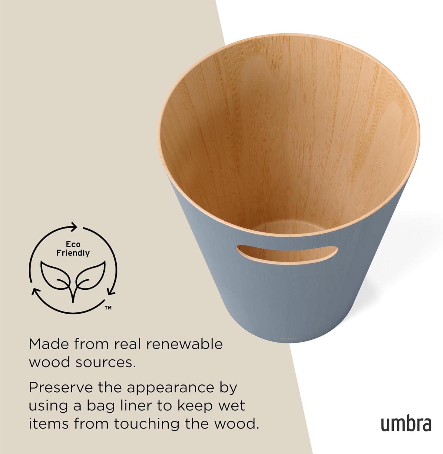 Umbra Woodrow 2-Gallon Wooden Trash Can Slate Blue