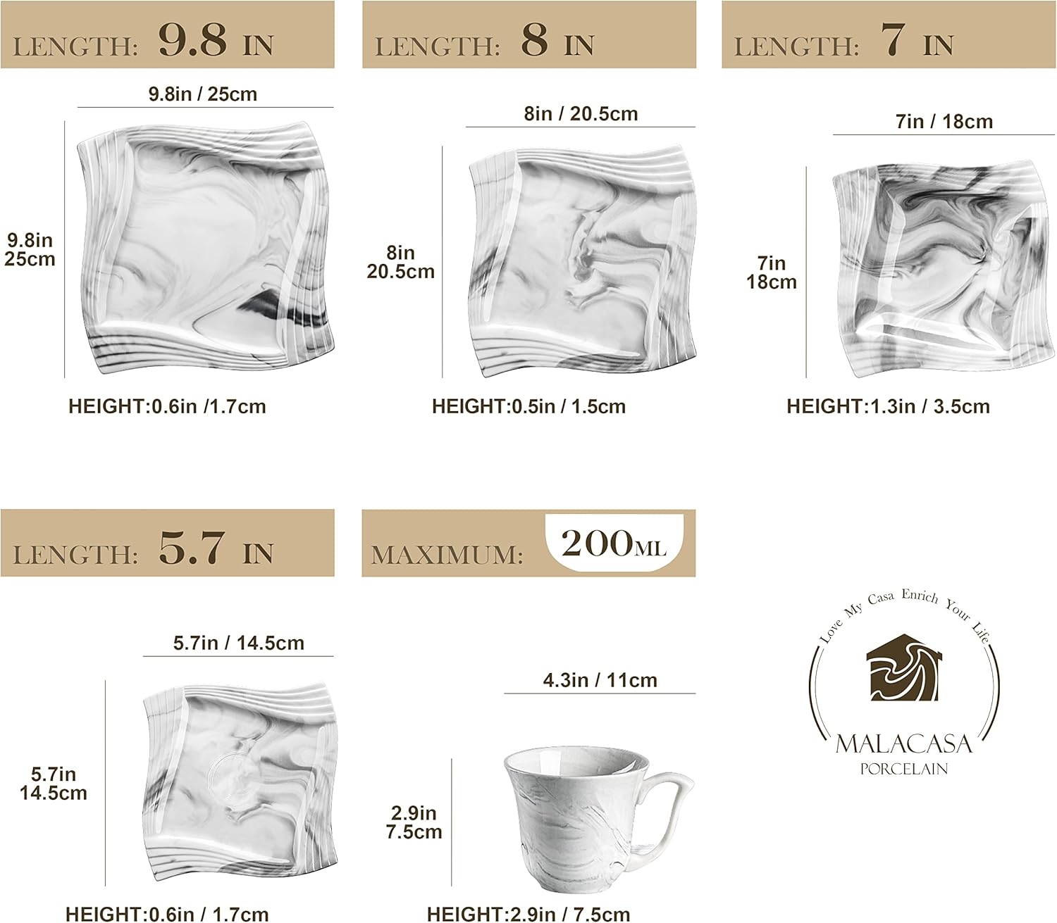 MALACASA Marble Gray 30-Piece Dinnerware Set for 6