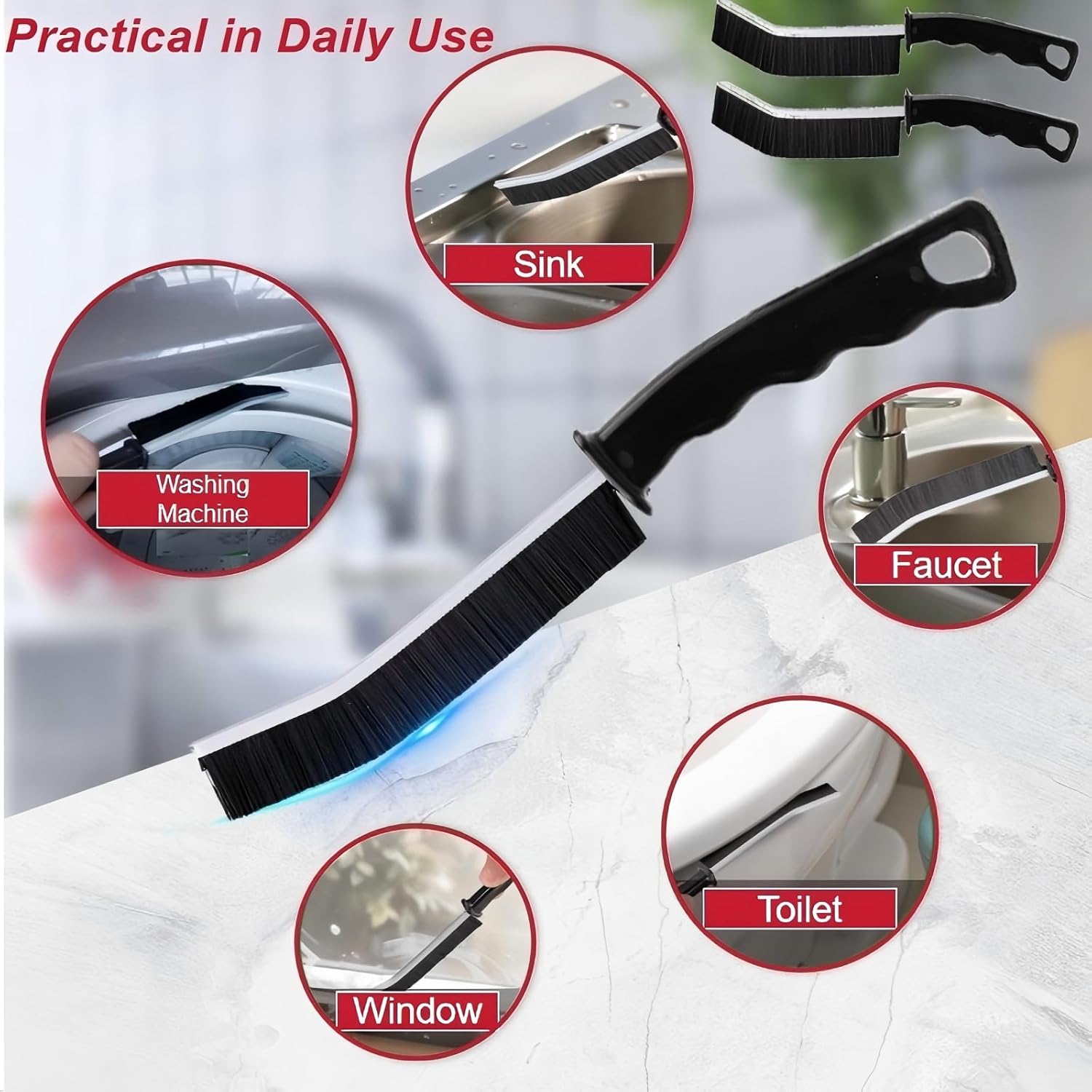 Popaice Stiff Bristle Crevice Brush 2 Pcs - Kitchen Bathroom Cleaning Tool