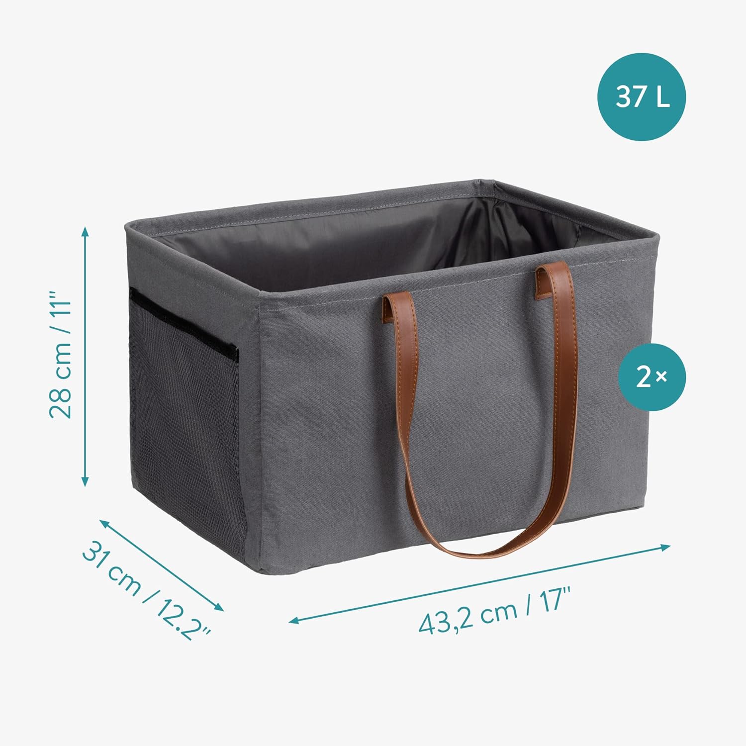 Navaris Collapsible Laundry Baskets Set of 2 Gray