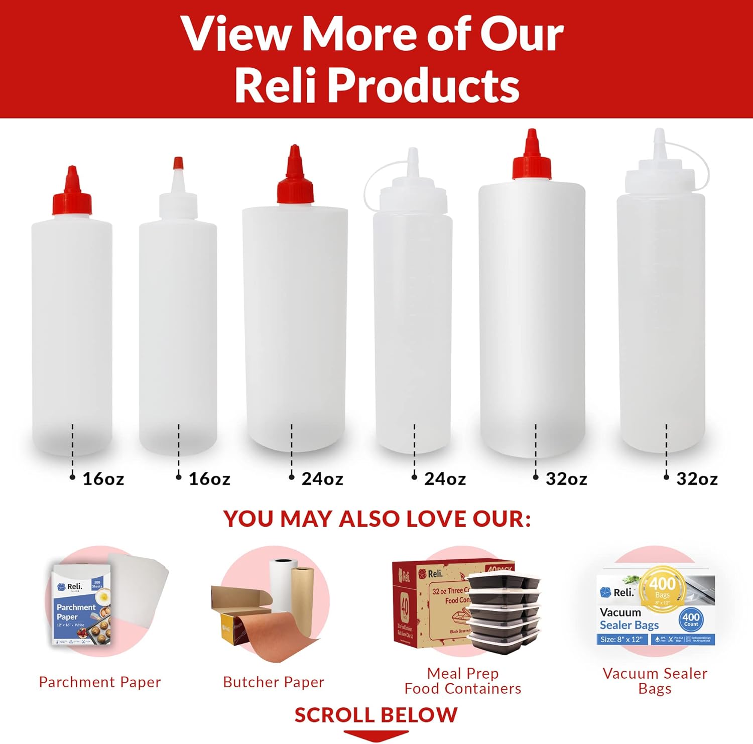 Reli 32 oz Clear Condiment Squeeze Bottles 4 Pack