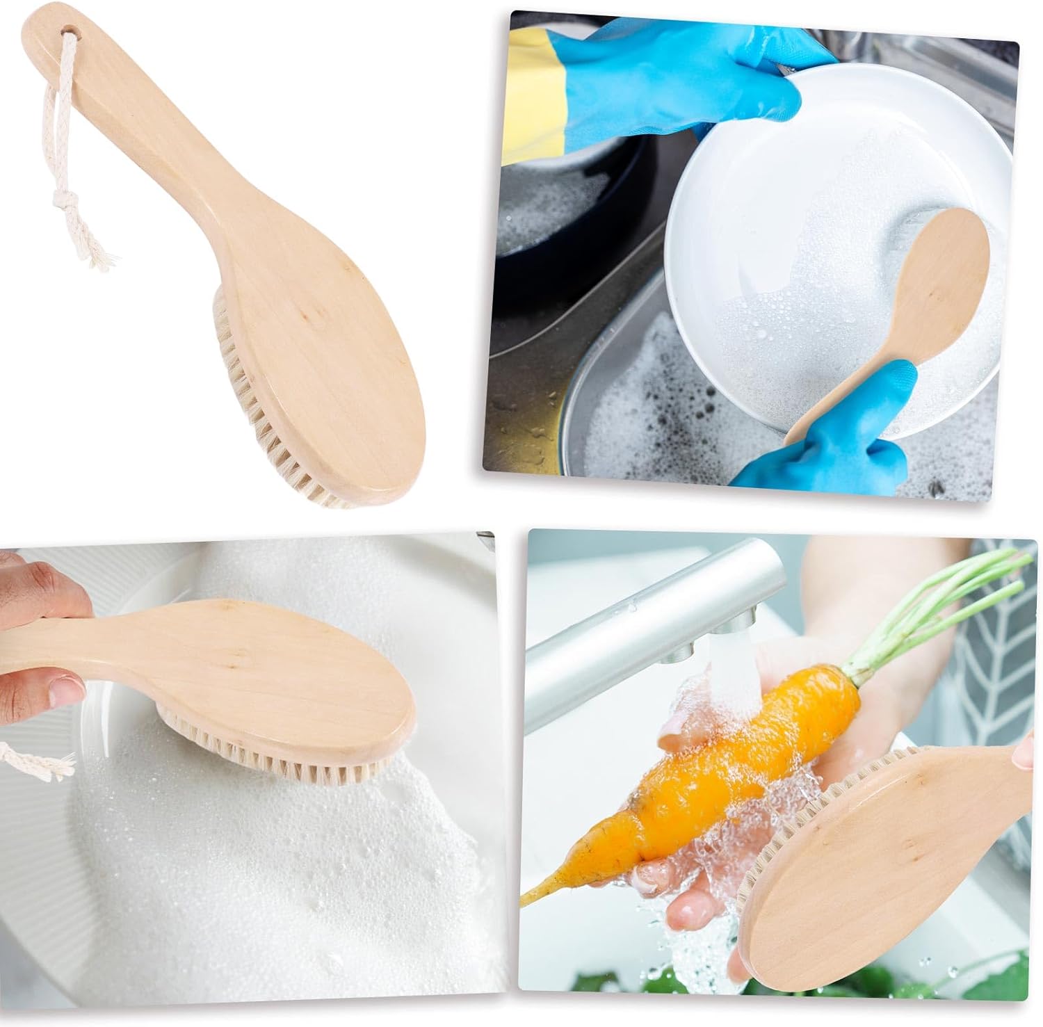 Gosknor Vegetable Brush Wooden Potato Scrubber for Kitchen Cleaning