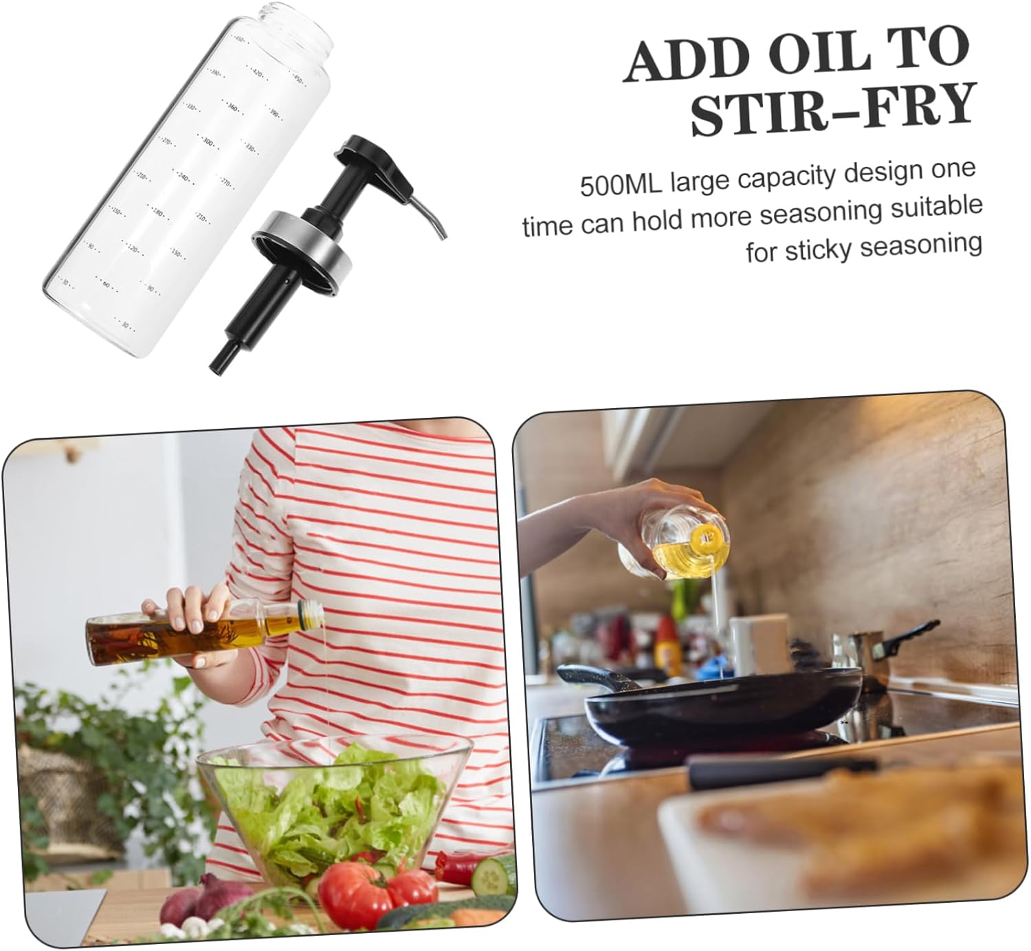 500ml Glass Steel Squeeze Sauce Bottle - Black Condiment Dispenser