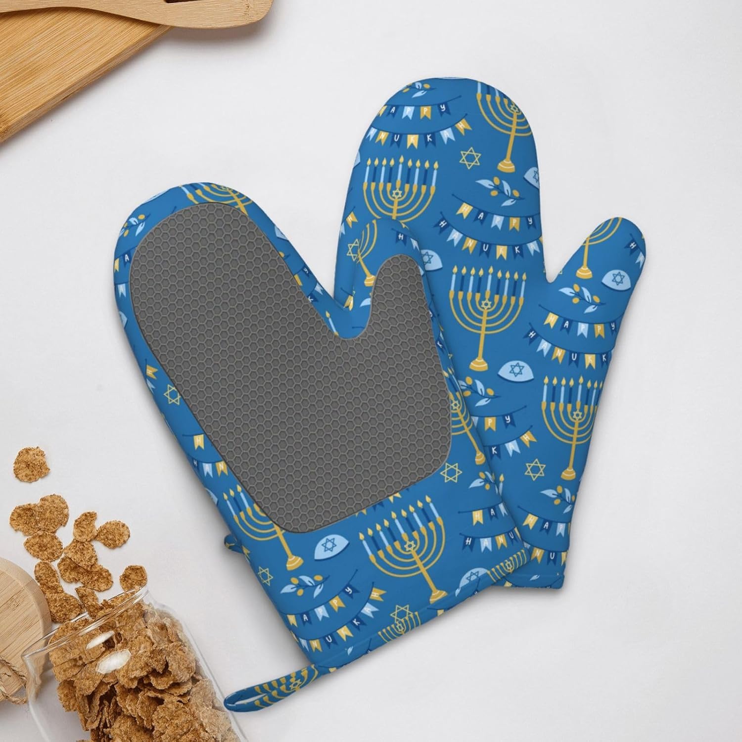 Happy Hanukkah Oven Mitts for Kitchen Use 1