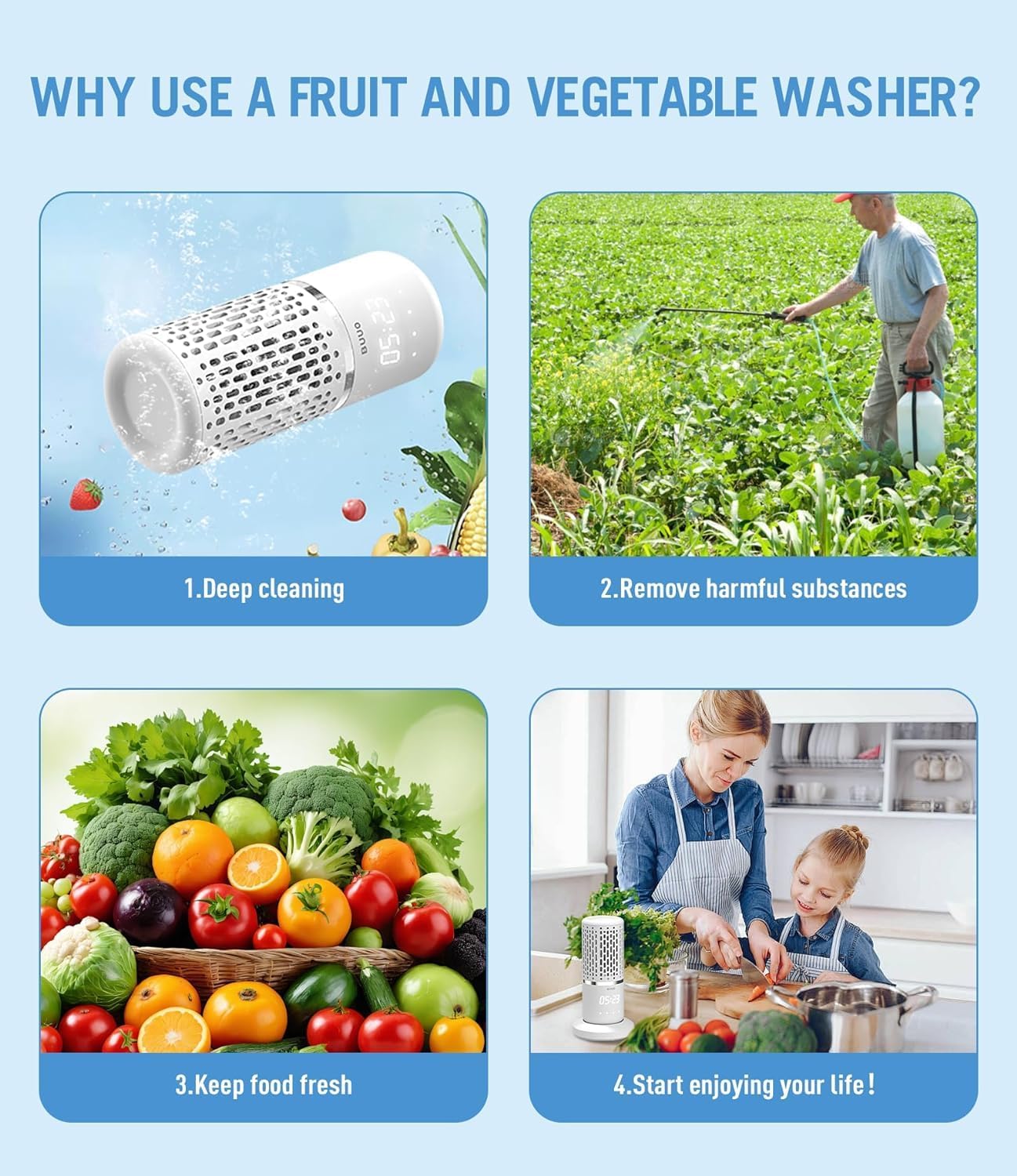 BUUO Fruit Veg Washing Machine with Hydroxyl Ion Tech