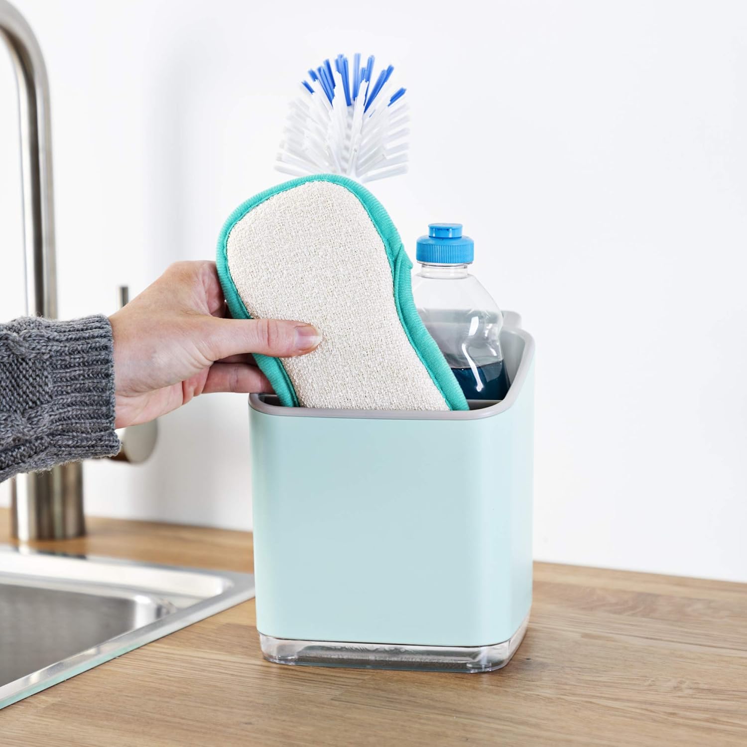 Minky Homecare Sink Caddy Sponge Holder with Tray and Drainage Spout Pastel Green