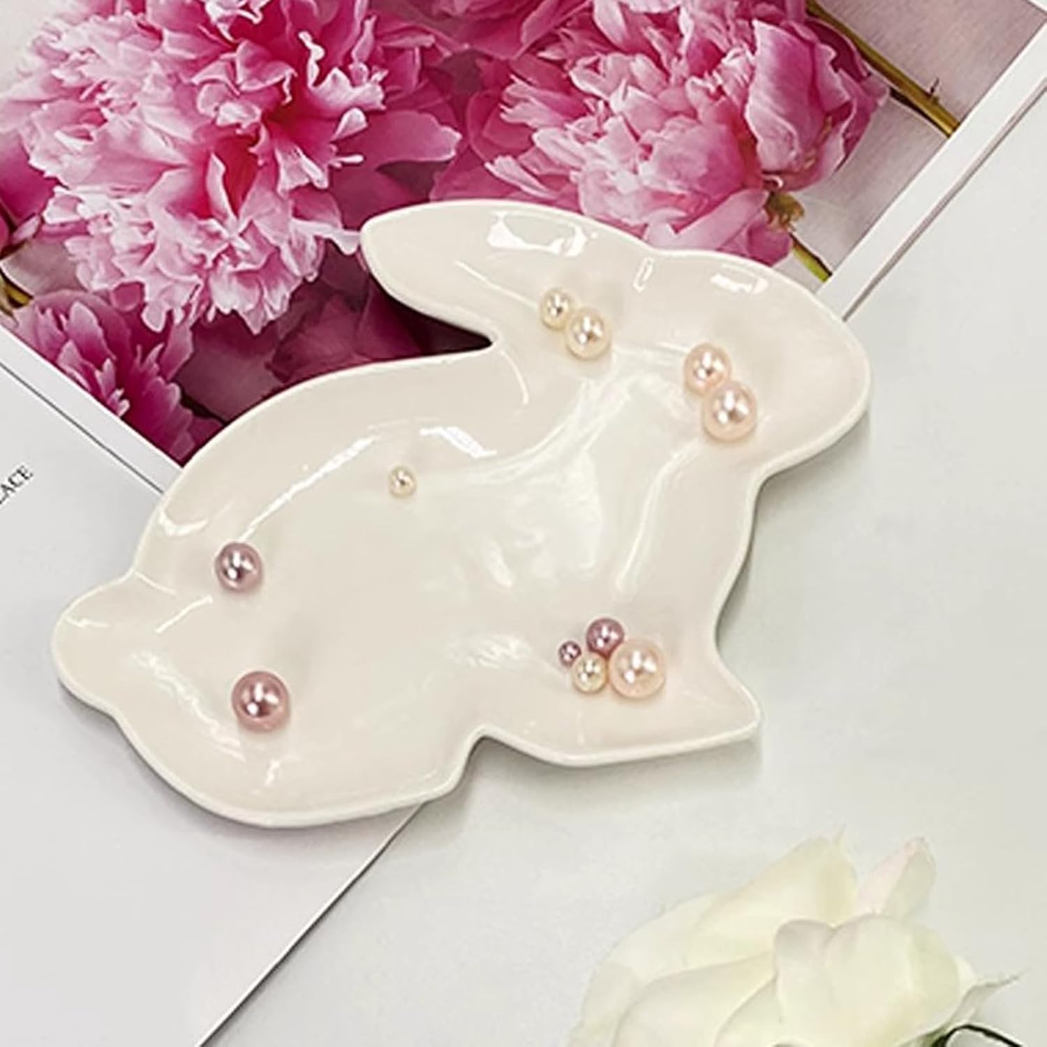 BinaryABC Bunny Rabbit Dinner Plates Easter Serving Dish Plate with Cute Design White