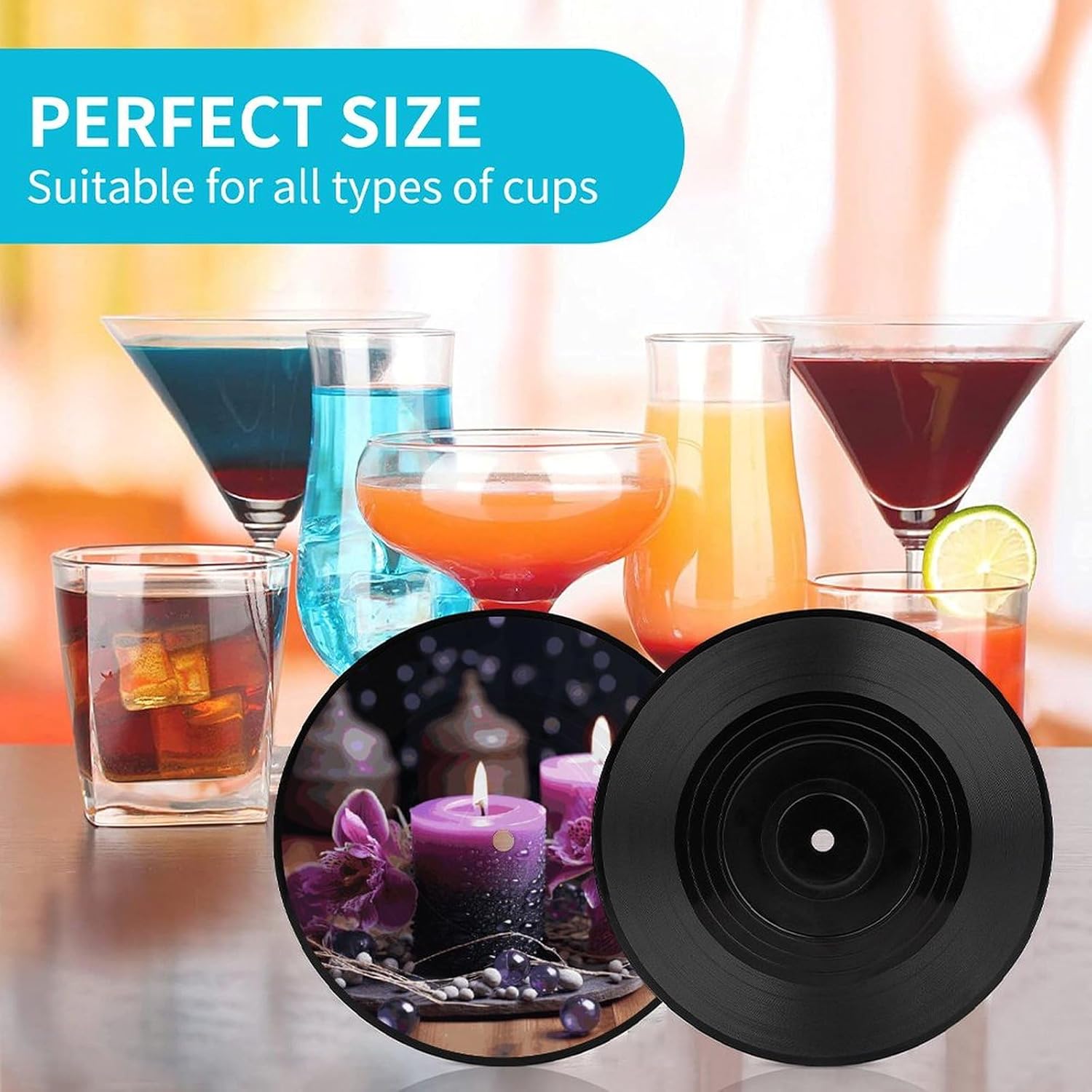 VFKLT Purple Flower Candle Record Coasters