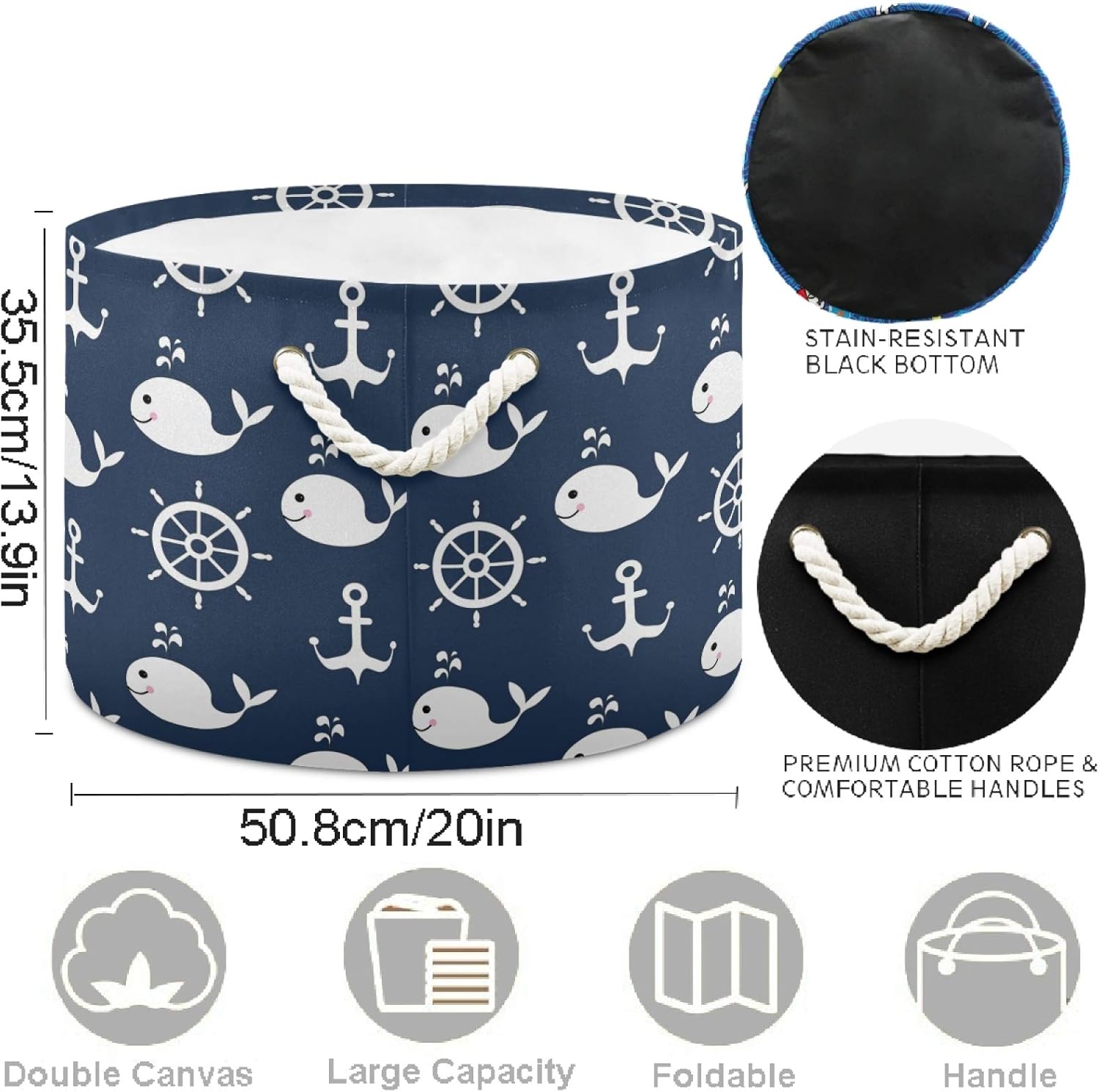 Visesunny Collapsible Laundry Basket with Cotton Handles 1