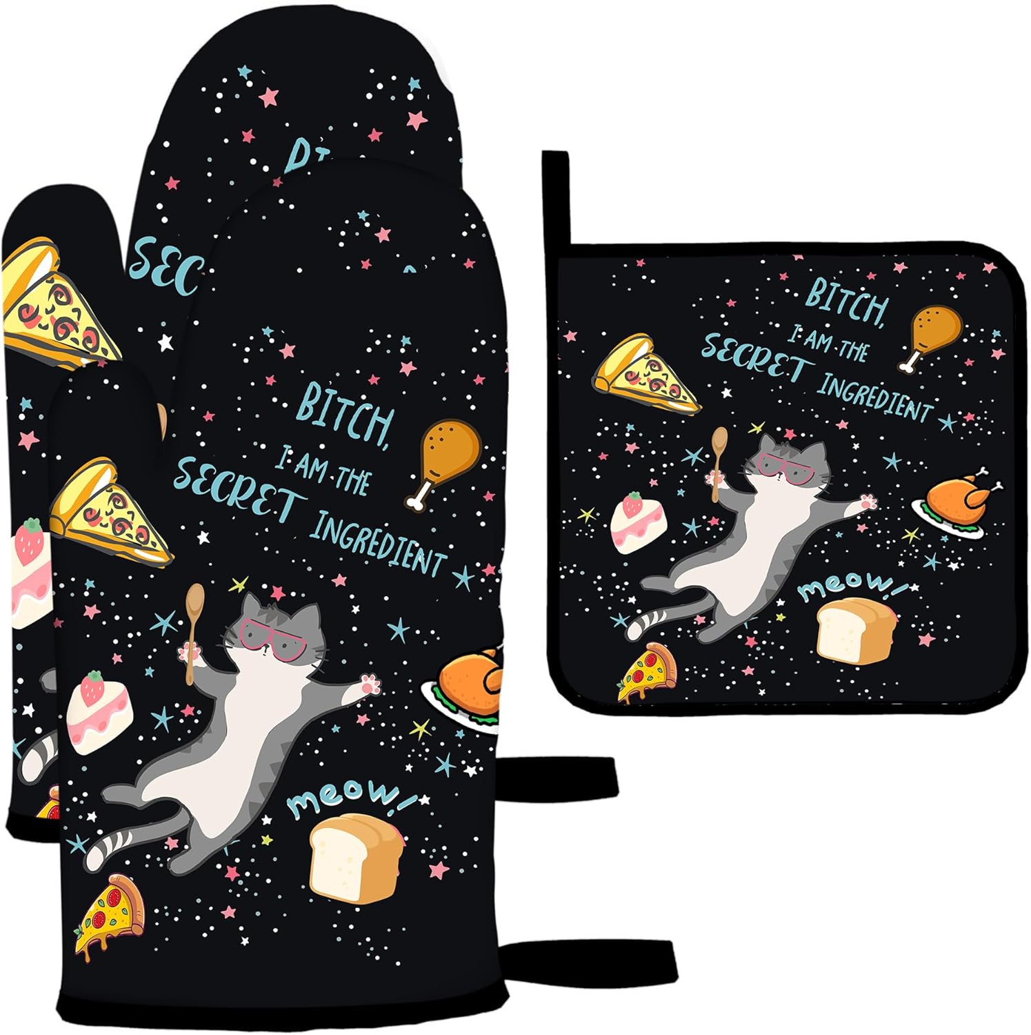 OSAM SPACE Funny Cat Oven Mitts Set of 3