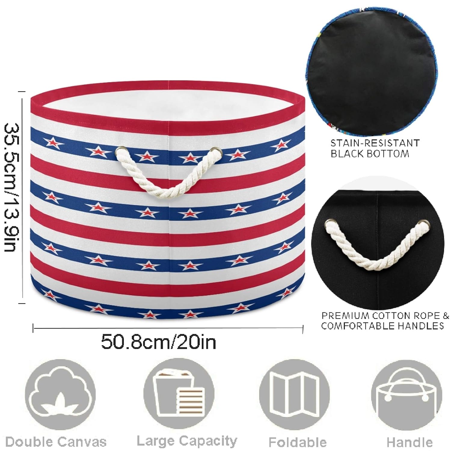 Visesunny Collapsible Laundry Basket with Cotton Handles