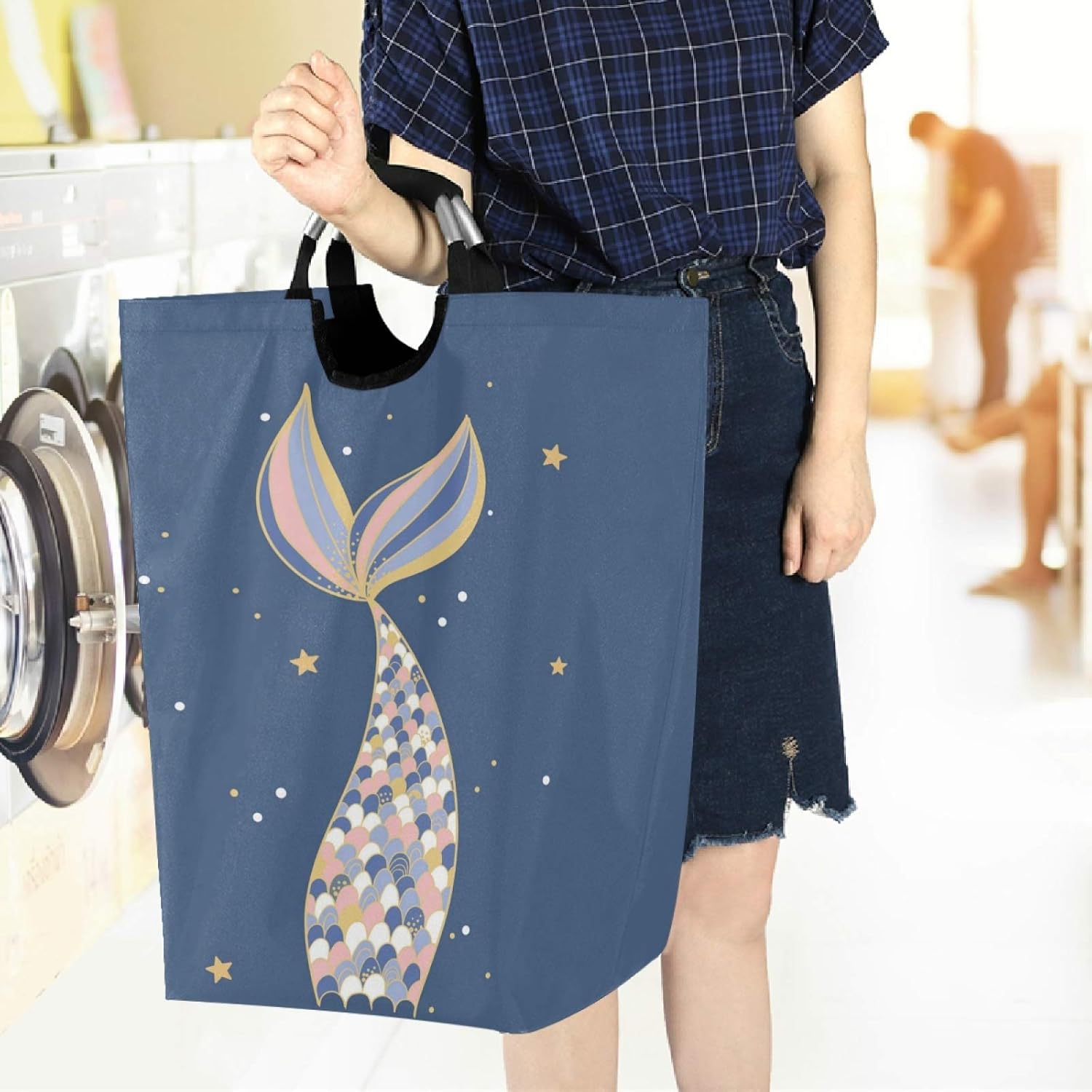 Visesunny Foldable Laundry Hamper with Gold Sparkle