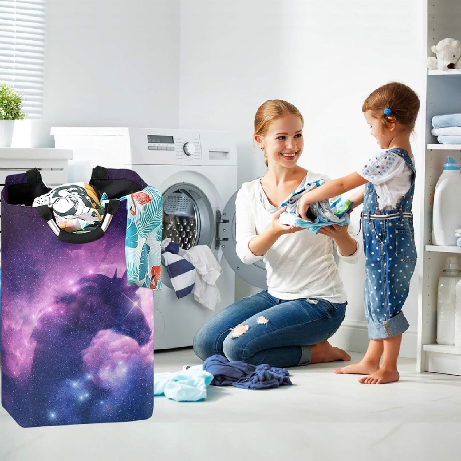 Visesunny Unicorn Galaxy Laundry Hamper Basket