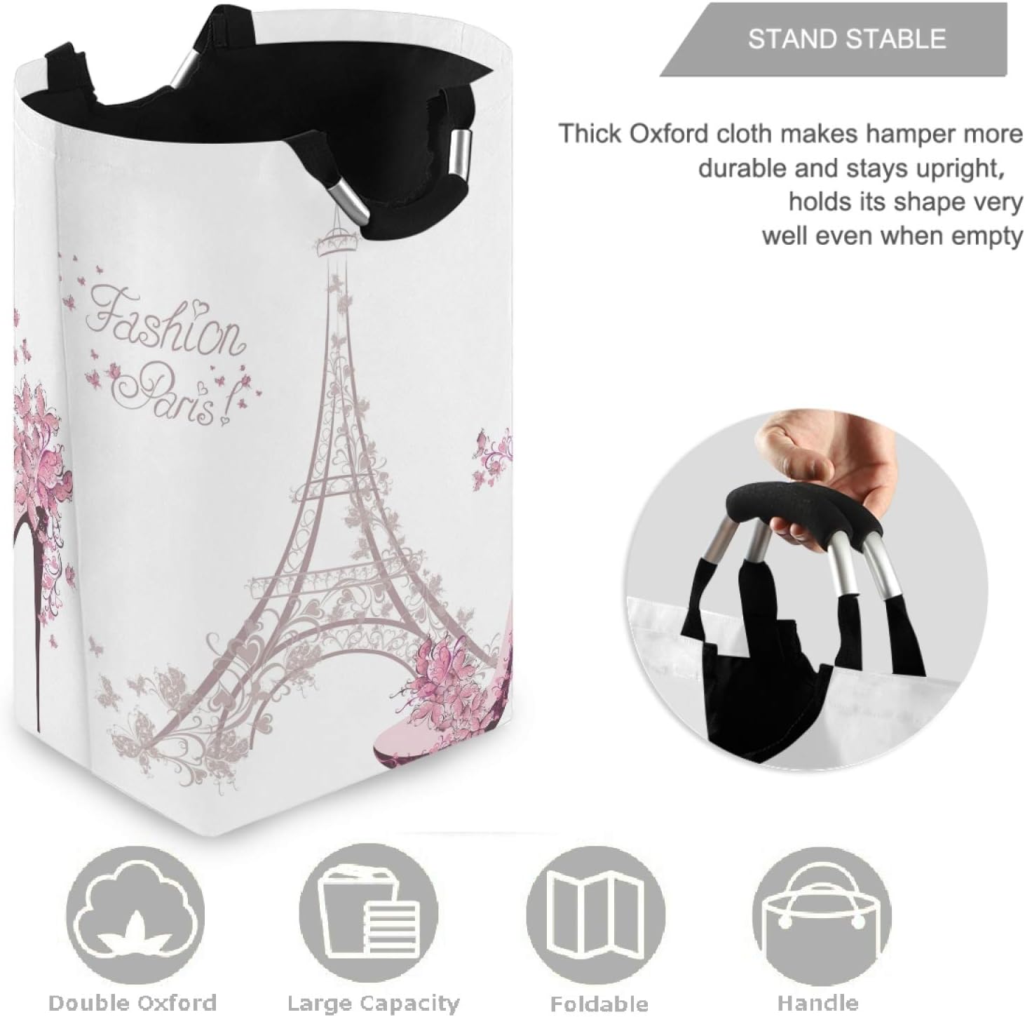 visesunny Large Capacity Laundry Hamper with Eiffel Tower Design 1