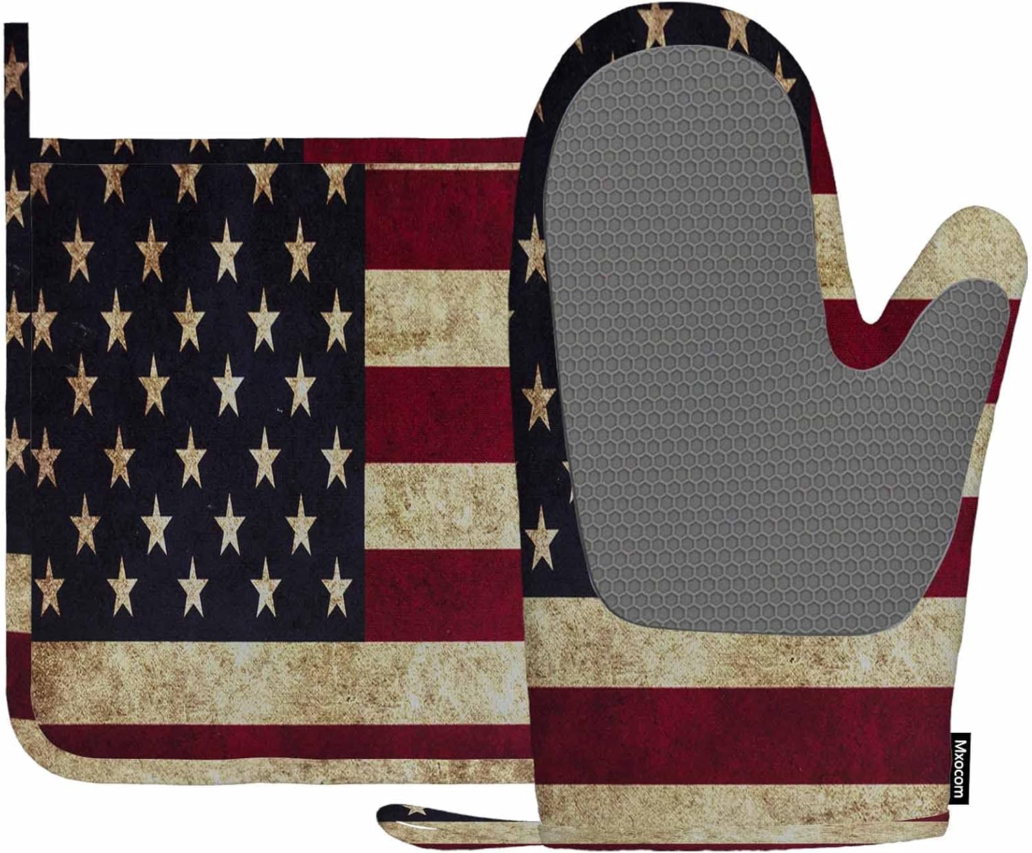 Mxocom Grunge USA Flag Oven Mitts and Pot Holders Set