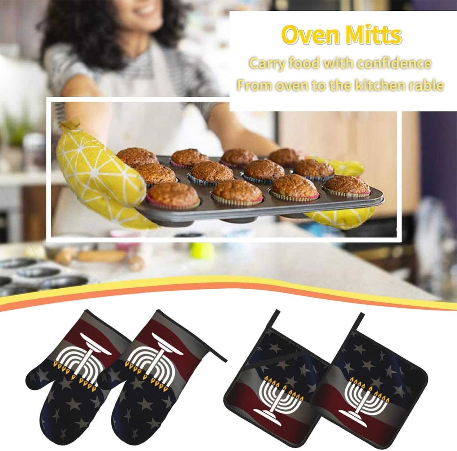 Happy Hanukkah Oven Mitts and Pot Holders Set 4 PCS 1