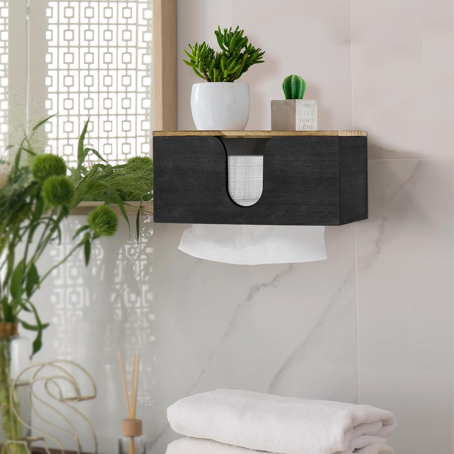 2 Pack Solid Wood Paper Towel Dispenser with Lid Wall Mount