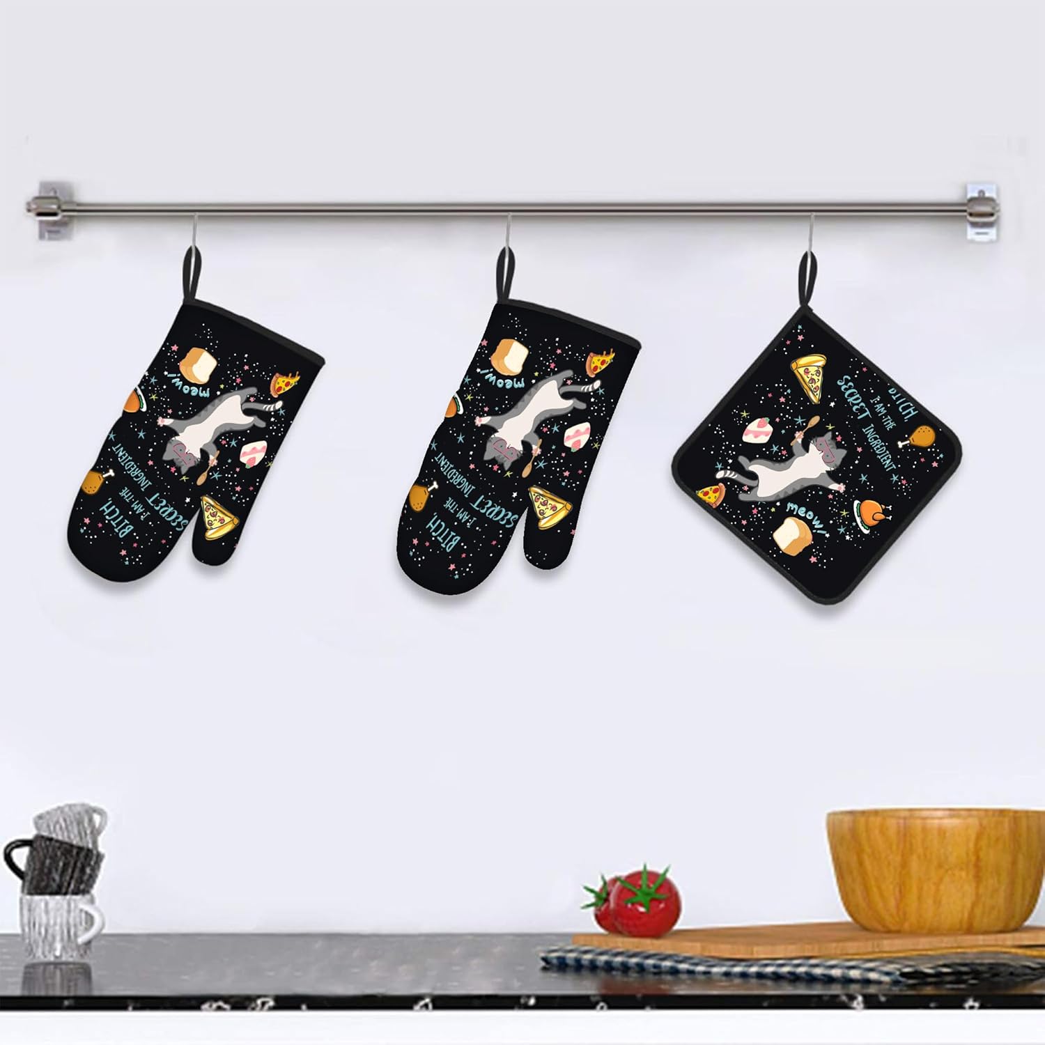 OSAM SPACE Funny Cat Oven Mitts Set of 3