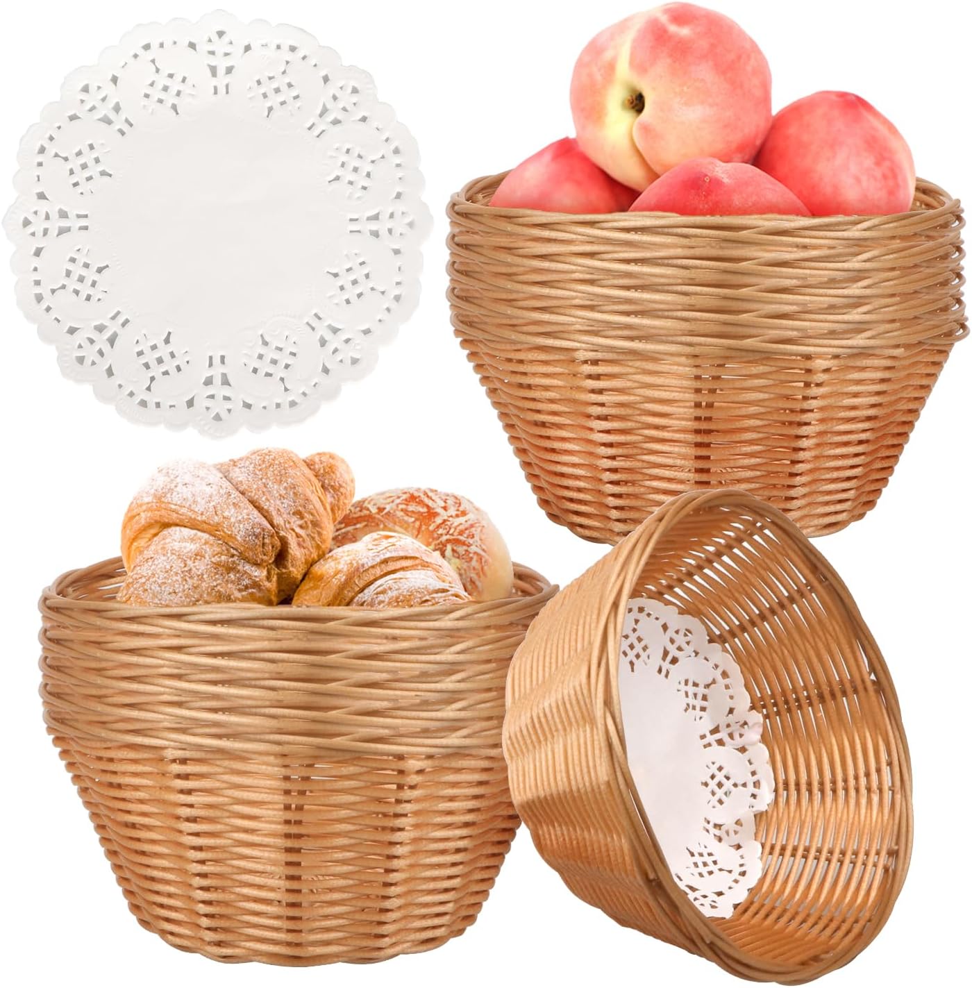 Yimerlen 12 Pcs Round Plastic Bread Basket Wicker for Serving