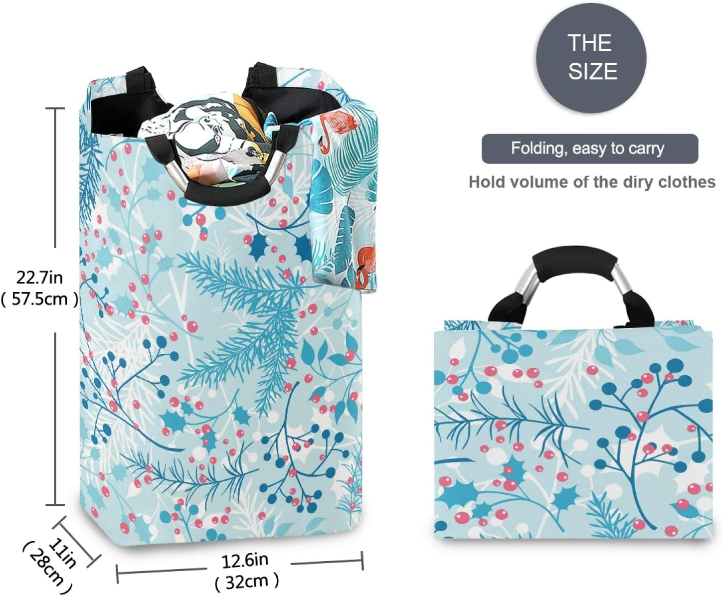 Susiyo Blue Winter Plants Laundry Basket Foldable
