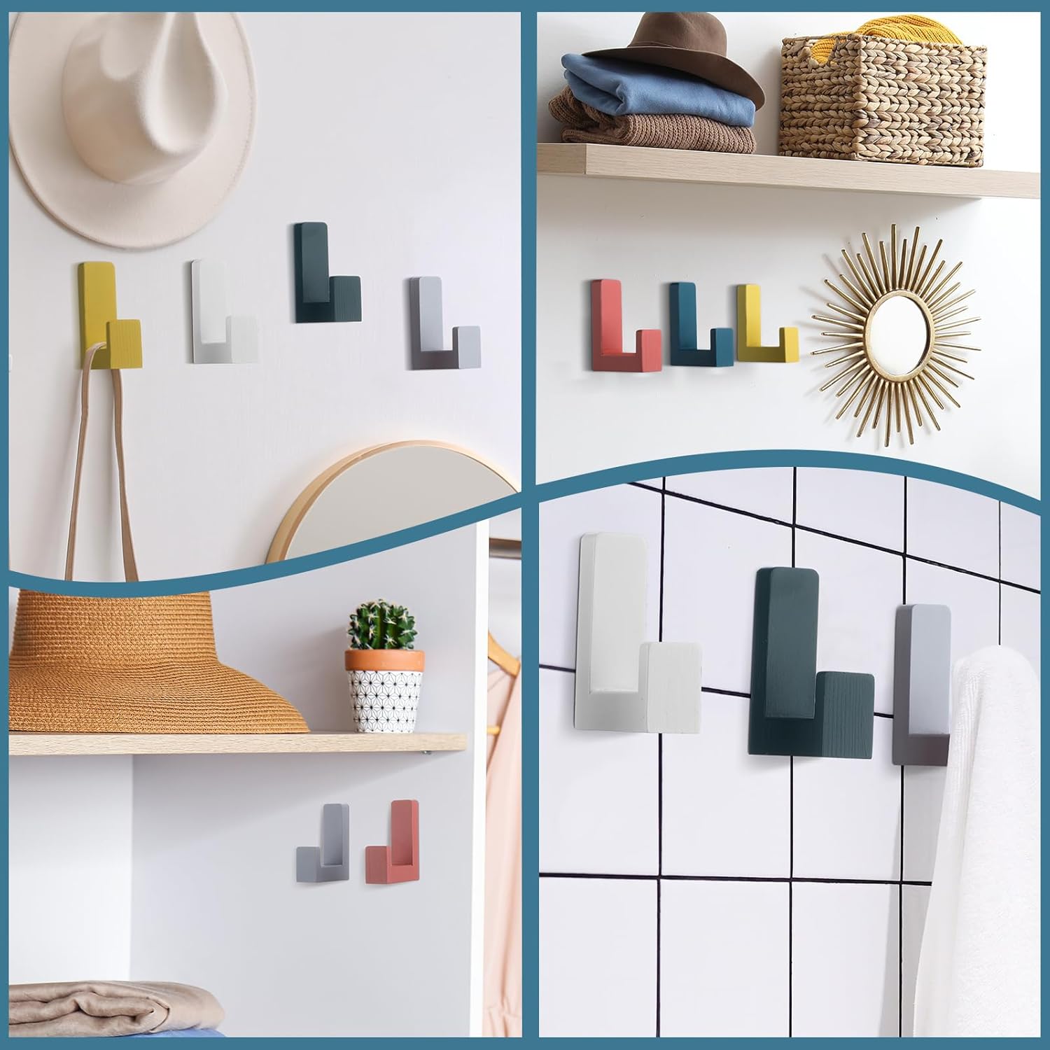 Teenyyou 6 Pack Nordic Style Wooden Wall Hooks
