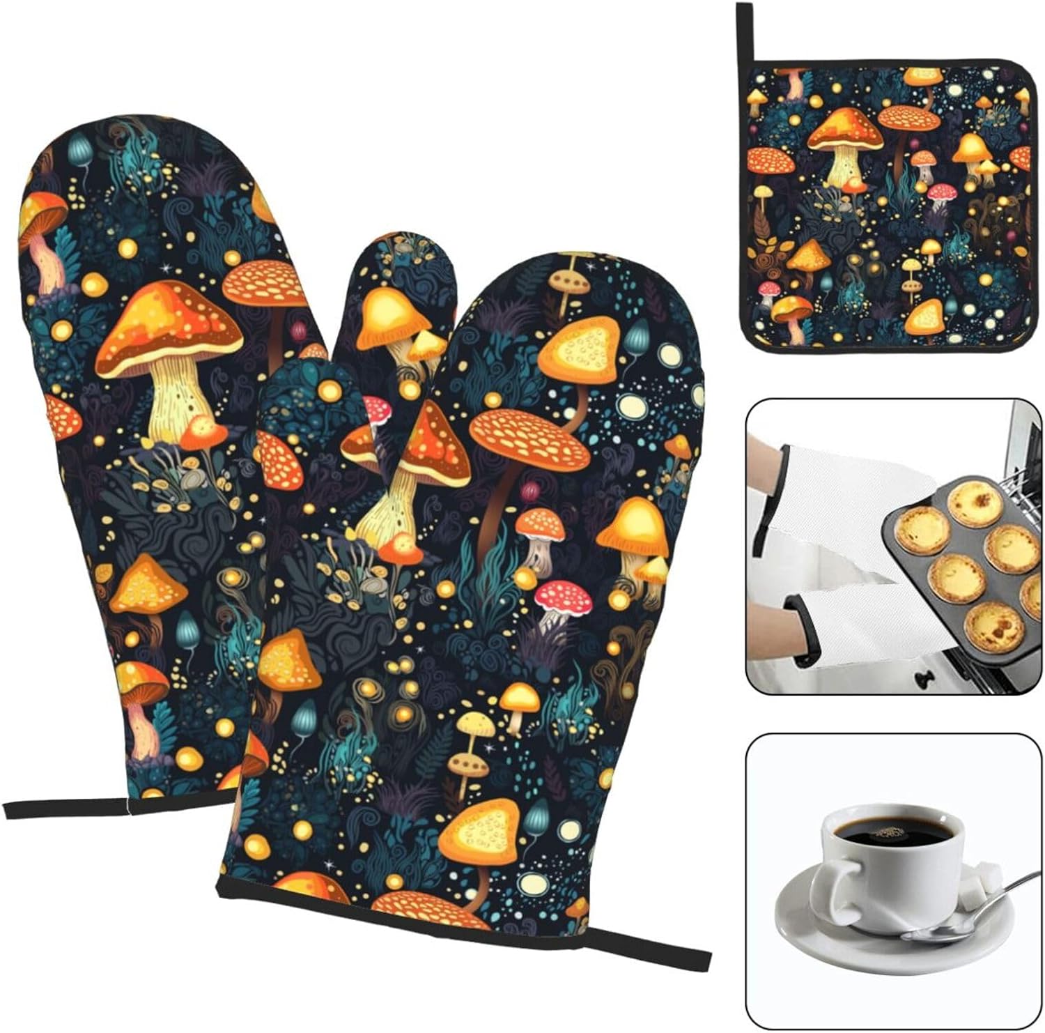 Cute Mushroom Oven Mitts Set of 3 Heat Resistant