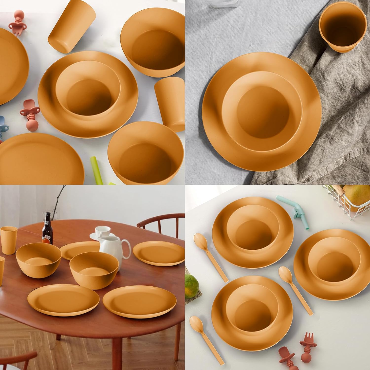 24PCS Wheat Straw Dinnerware Set for 4 - Microwave Dishwasher Safe