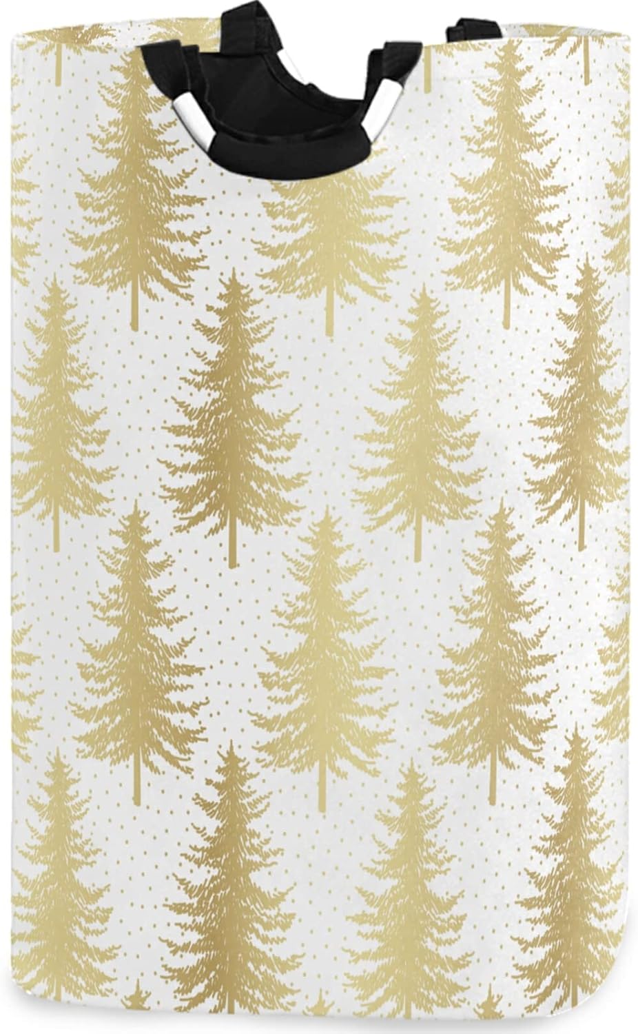 Large Capacity Laundry Hamper with Golden Christmas Tree Pattern
