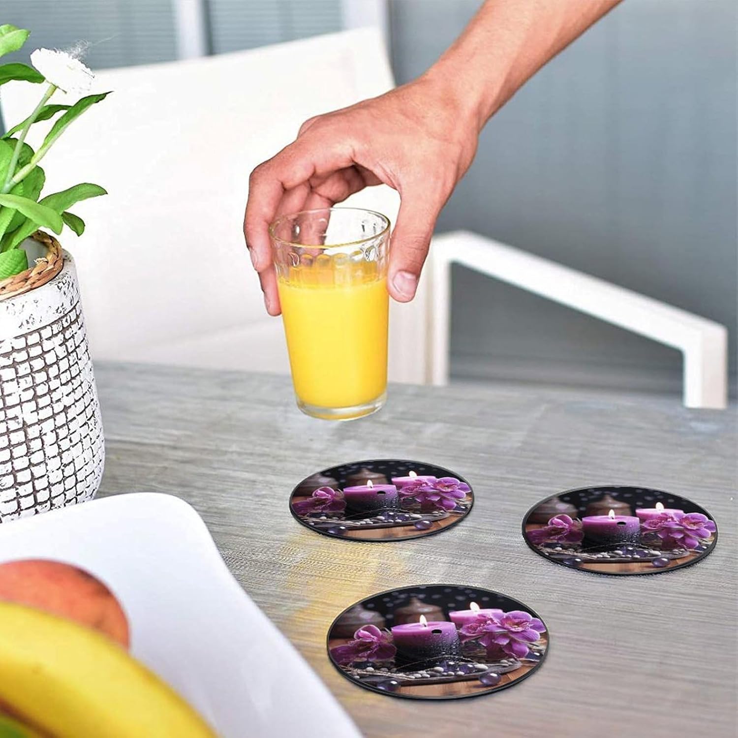 VFKLT Purple Flower Candle Record Coasters