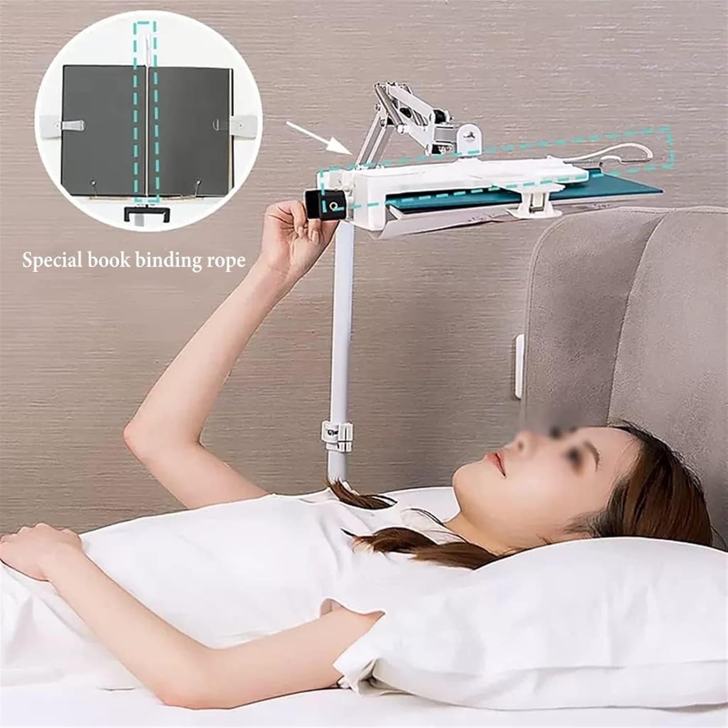 Adjustable Floor Stand Book Holder with Lamp - White