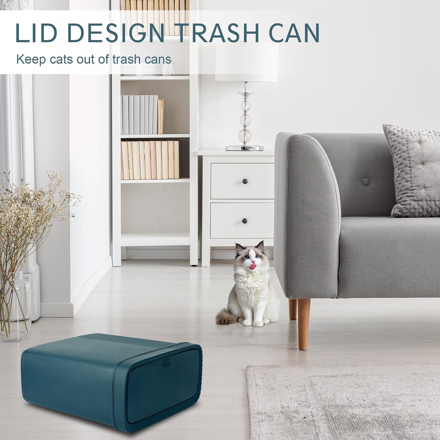 UUJOLY Small Bathroom Trash Can 24 Gallon Bluish Green
