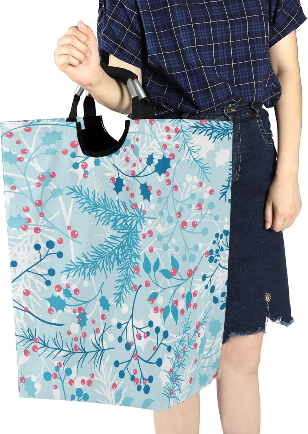 Susiyo Blue Winter Plants Laundry Basket Foldable