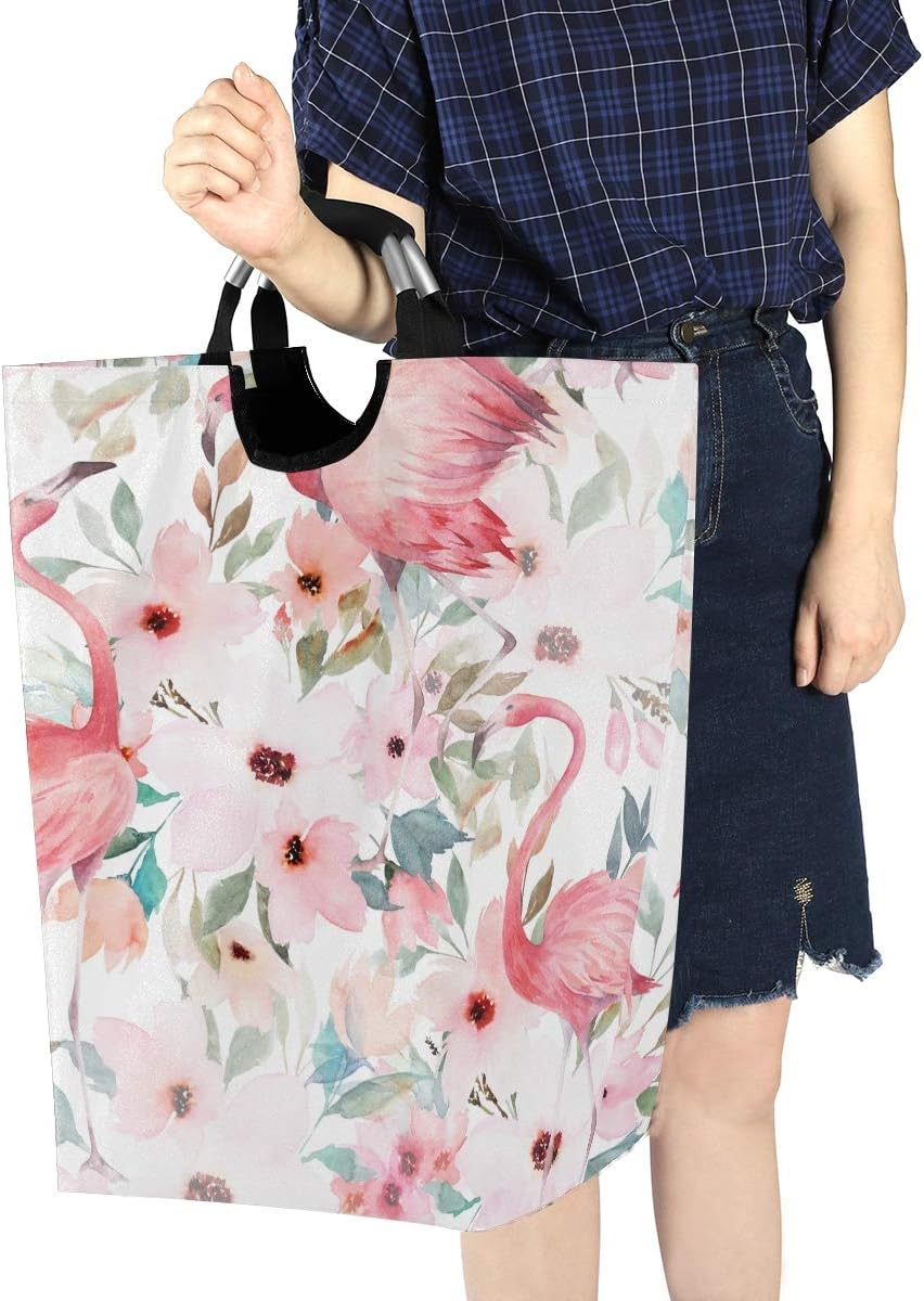 Susiyo Foldable Laundry Hamper with Handles and Floral Flamingo Design