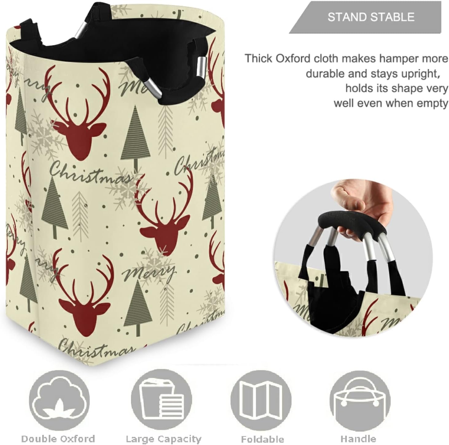 visesunny Large Capacity Laundry Hamper Basket Reindeer Design