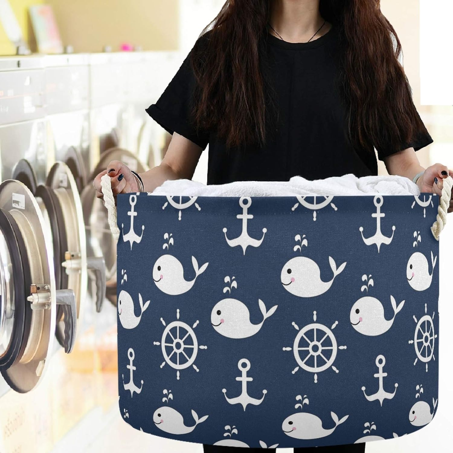Visesunny Collapsible Laundry Basket with Cotton Handles 1