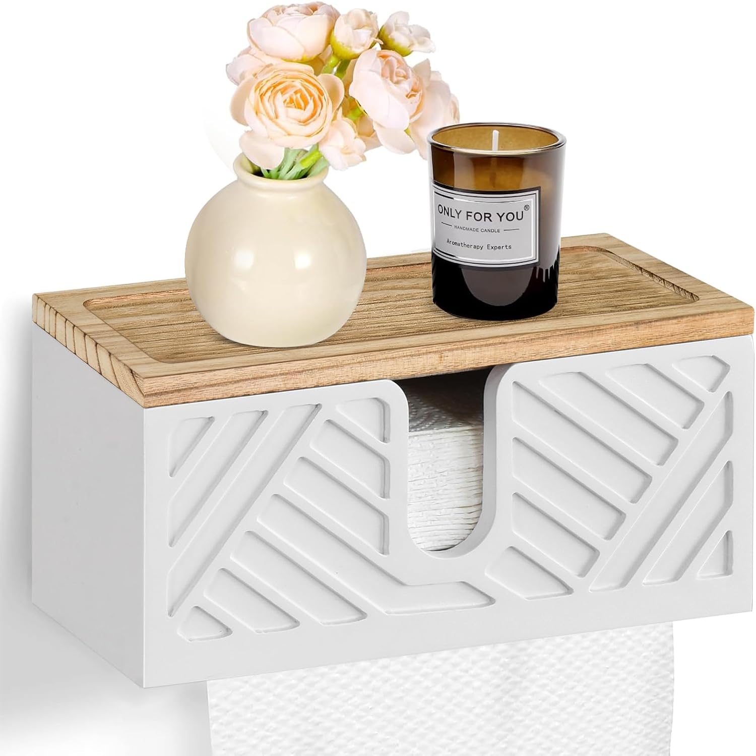 Solid Wood Paper Towel Dispenser Wall Mounted with Lid 1