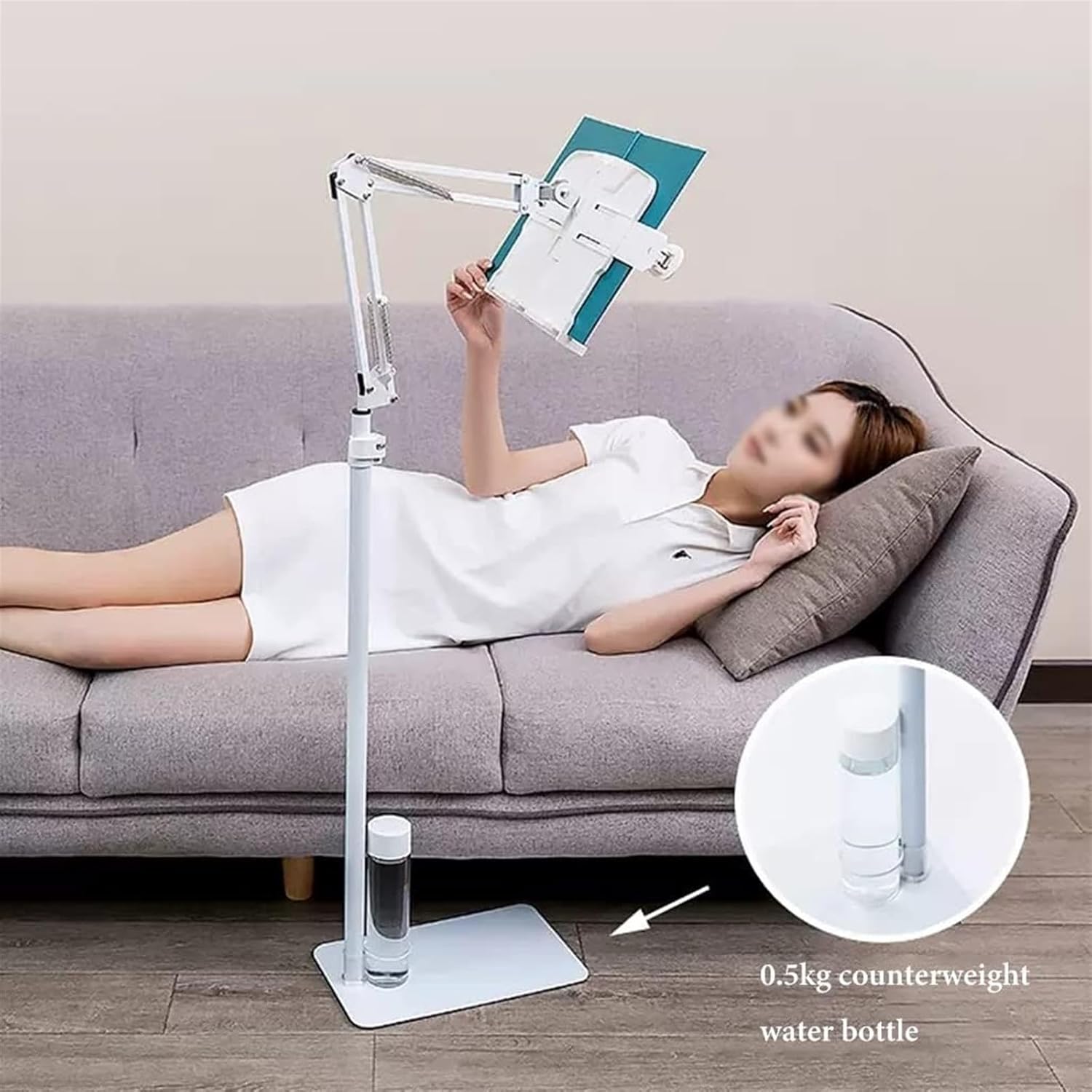 Adjustable Floor Stand Book Holder with Lamp - White