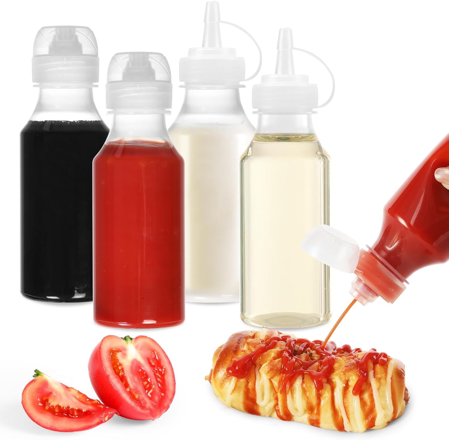 VOOCAT 8 oz Condiment Squeeze Bottles Set of 4