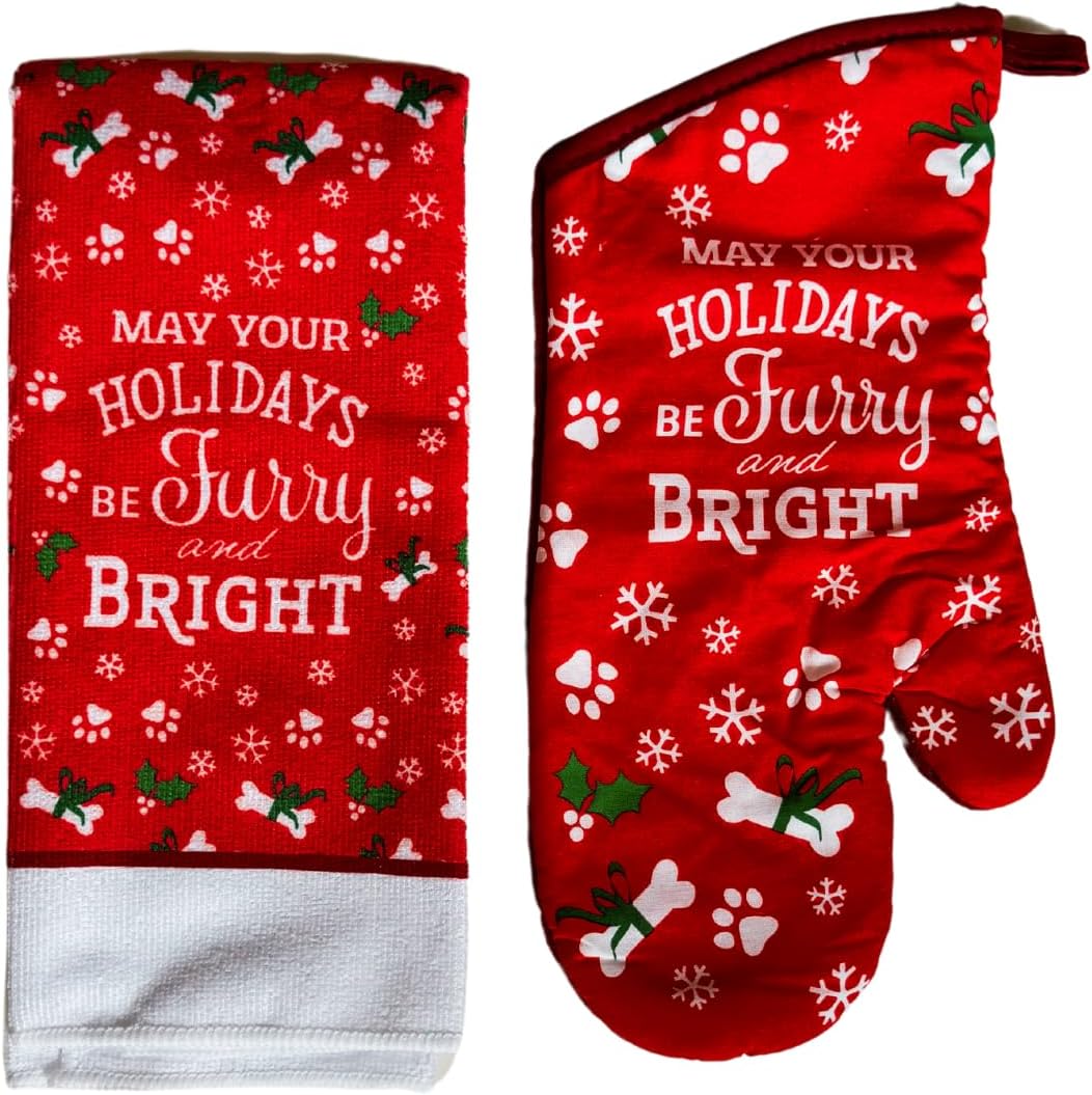 May Your Holidays Be Furry and Bright Christmas Oven Mitt Set
